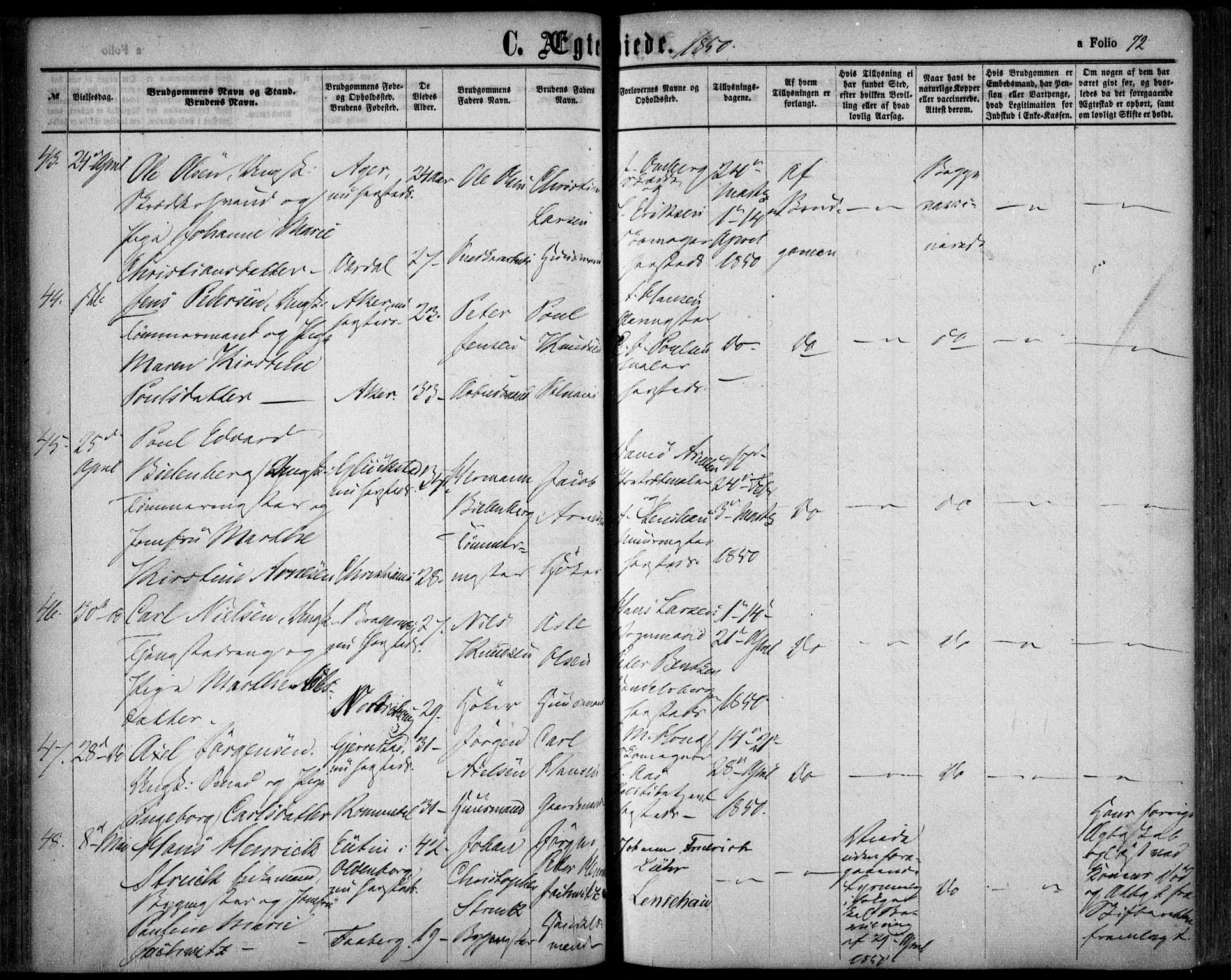 Oslo domkirke Kirkebøker, SAO/A-10752/F/Fa/L0020: Parish register (official) no. 20, 1848-1865, p. 72