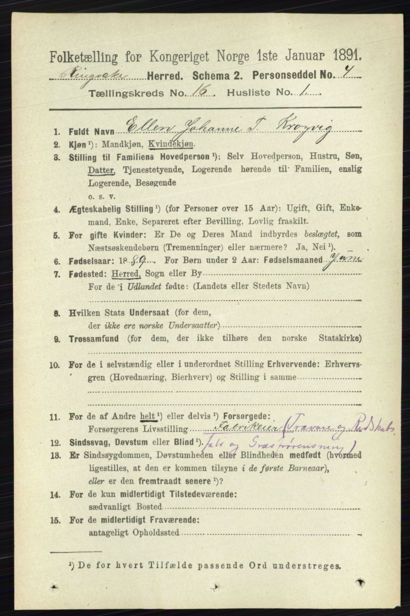 RA, 1891 census for 0412 Ringsaker, 1891, p. 9086