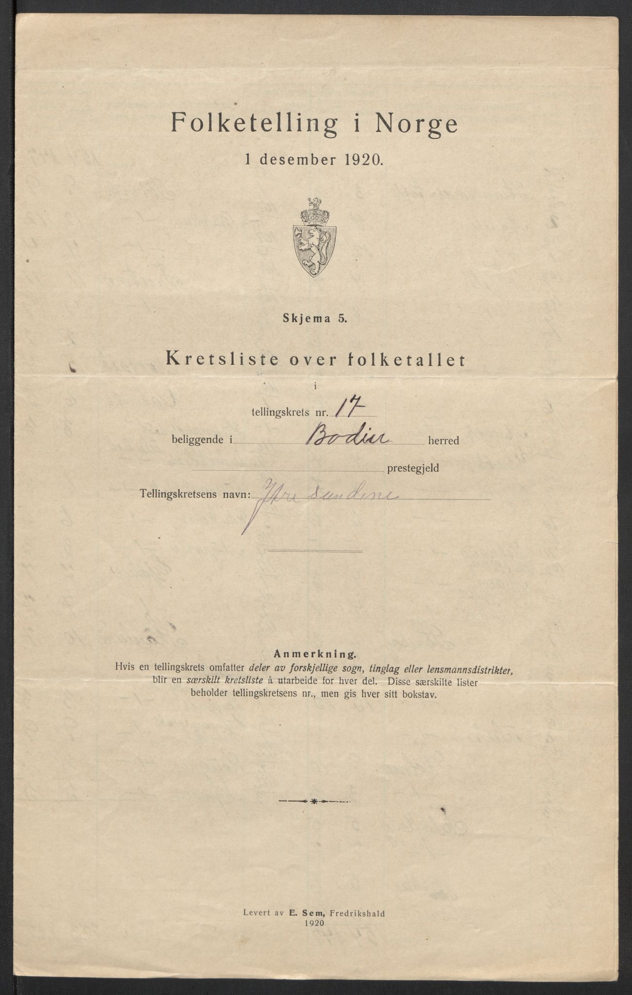 SAT, 1920 census for Bodin, 1920, p. 62