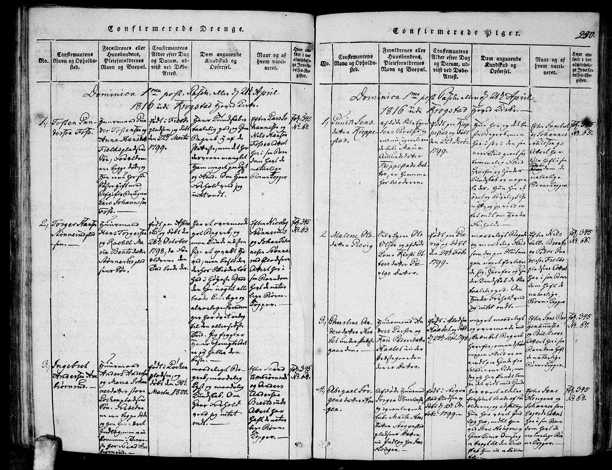 Kråkstad prestekontor Kirkebøker, AV/SAO-A-10125a/F/Fa/L0003: Parish register (official) no. I 3, 1813-1824, p. 250