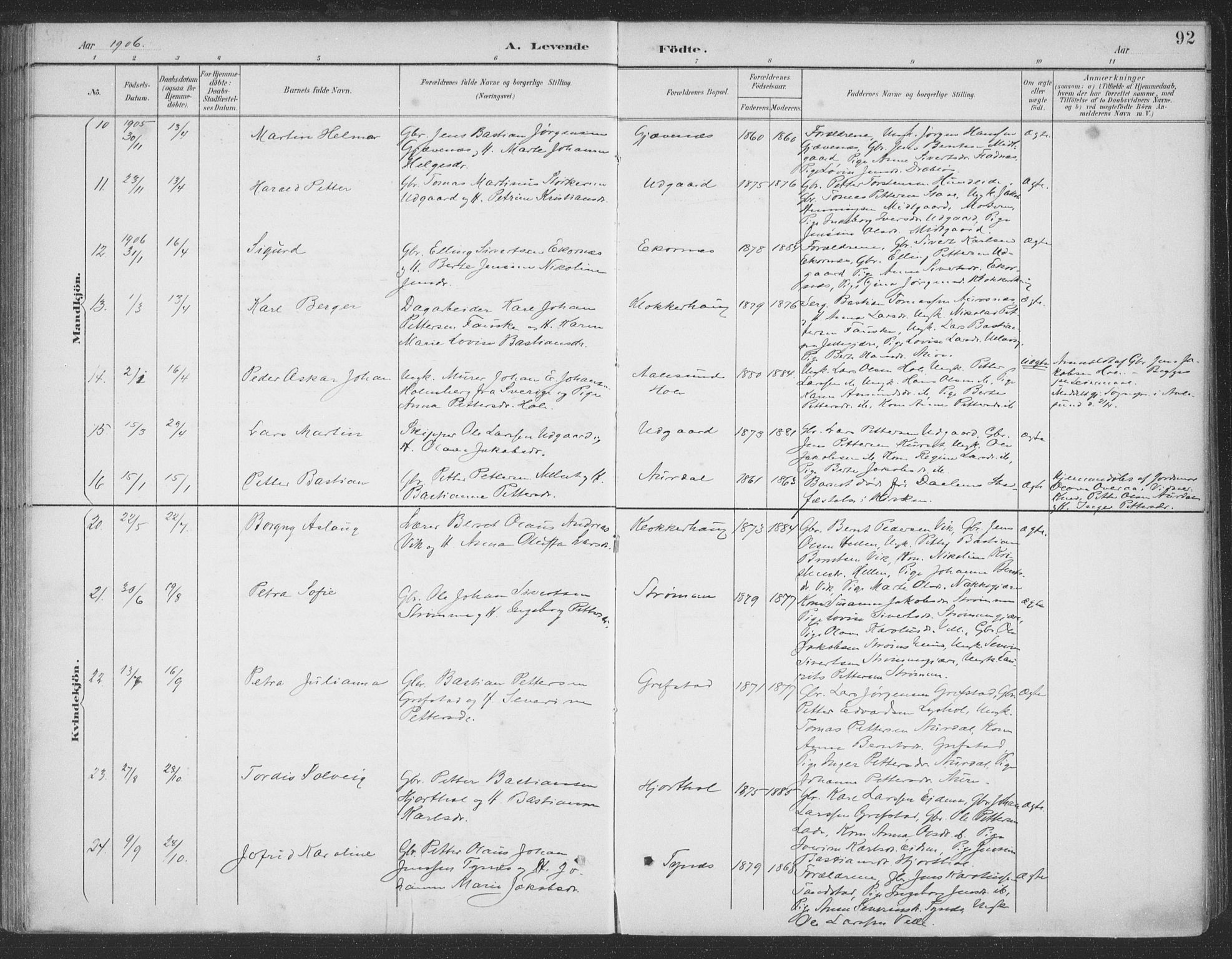 Ministerialprotokoller, klokkerbøker og fødselsregistre - Møre og Romsdal, AV/SAT-A-1454/523/L0335: Parish register (official) no. 523A02, 1891-1911, p. 92