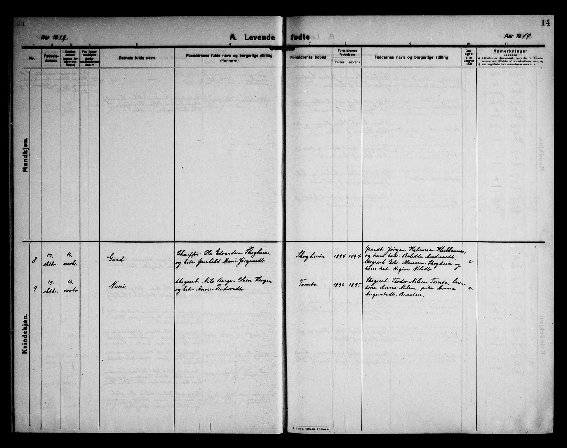 Rødenes prestekontor Kirkebøker, AV/SAO-A-2005/F/Fb/L0004: Parish register (official) no. II 4, 1911-1926, p. 14