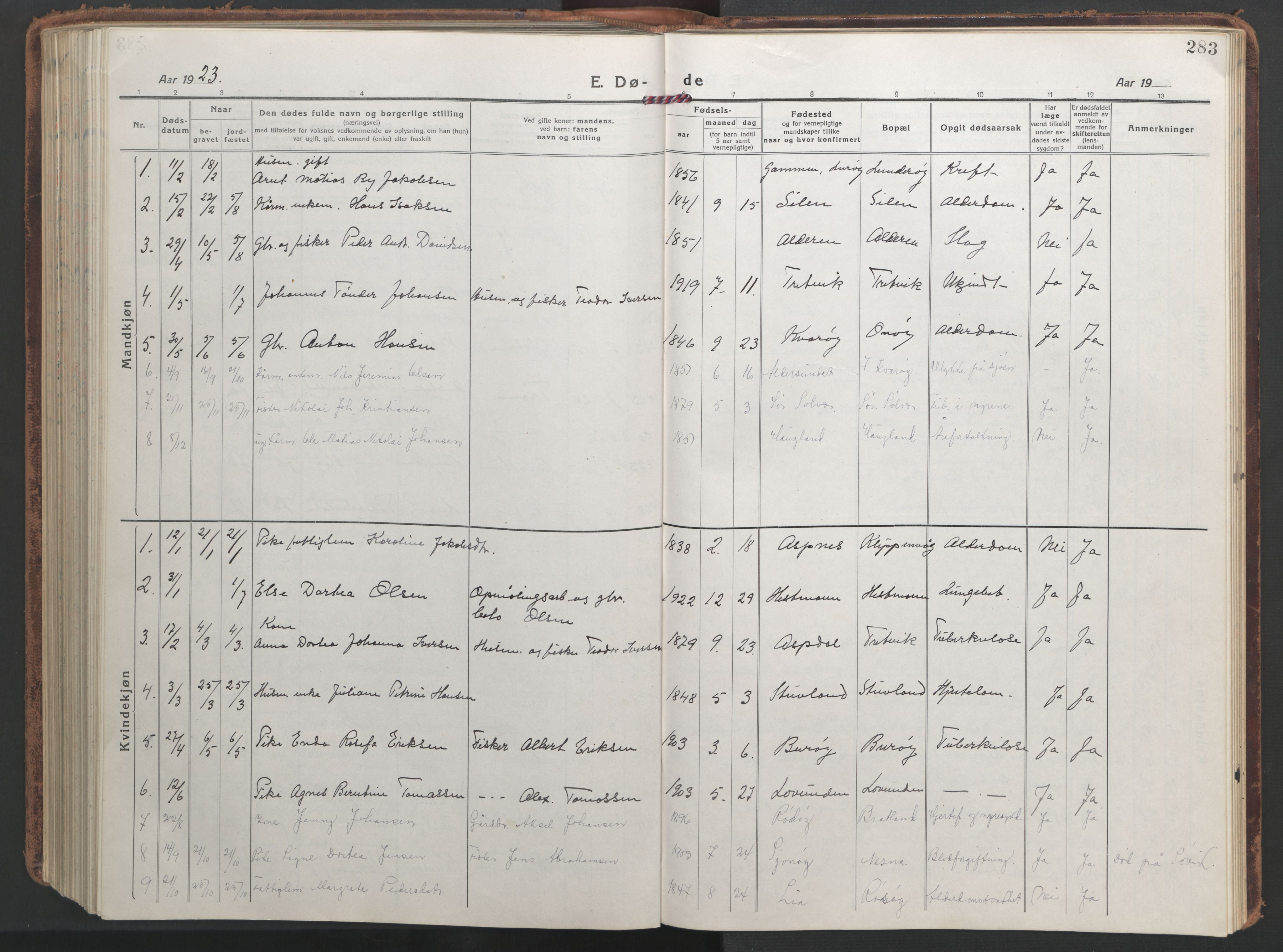 Ministerialprotokoller, klokkerbøker og fødselsregistre - Nordland, SAT/A-1459/839/L0574: Parish register (copy) no. 839C04, 1918-1950, p. 283