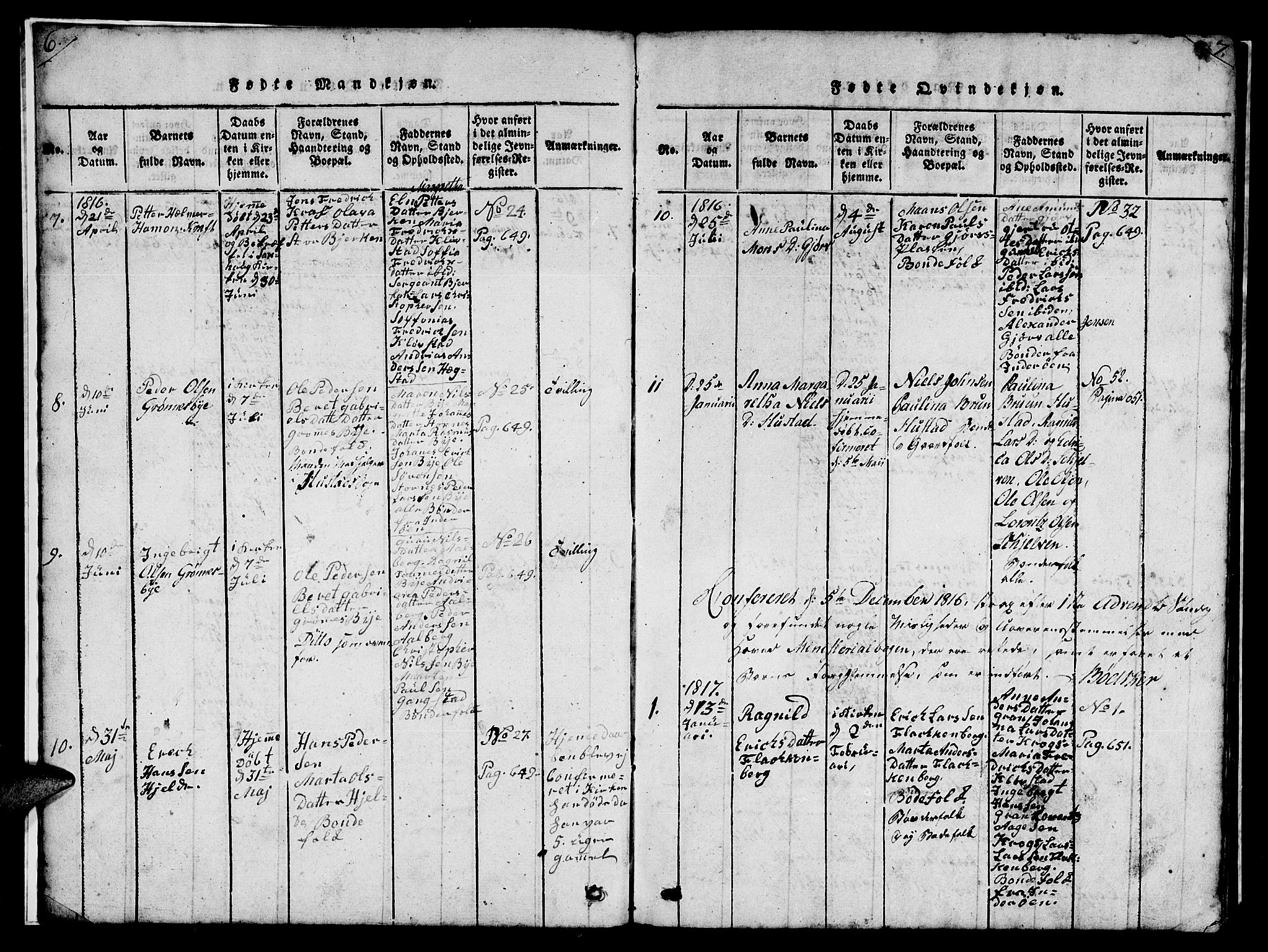 Ministerialprotokoller, klokkerbøker og fødselsregistre - Nord-Trøndelag, SAT/A-1458/732/L0317: Parish register (copy) no. 732C01, 1816-1881, p. 6-7