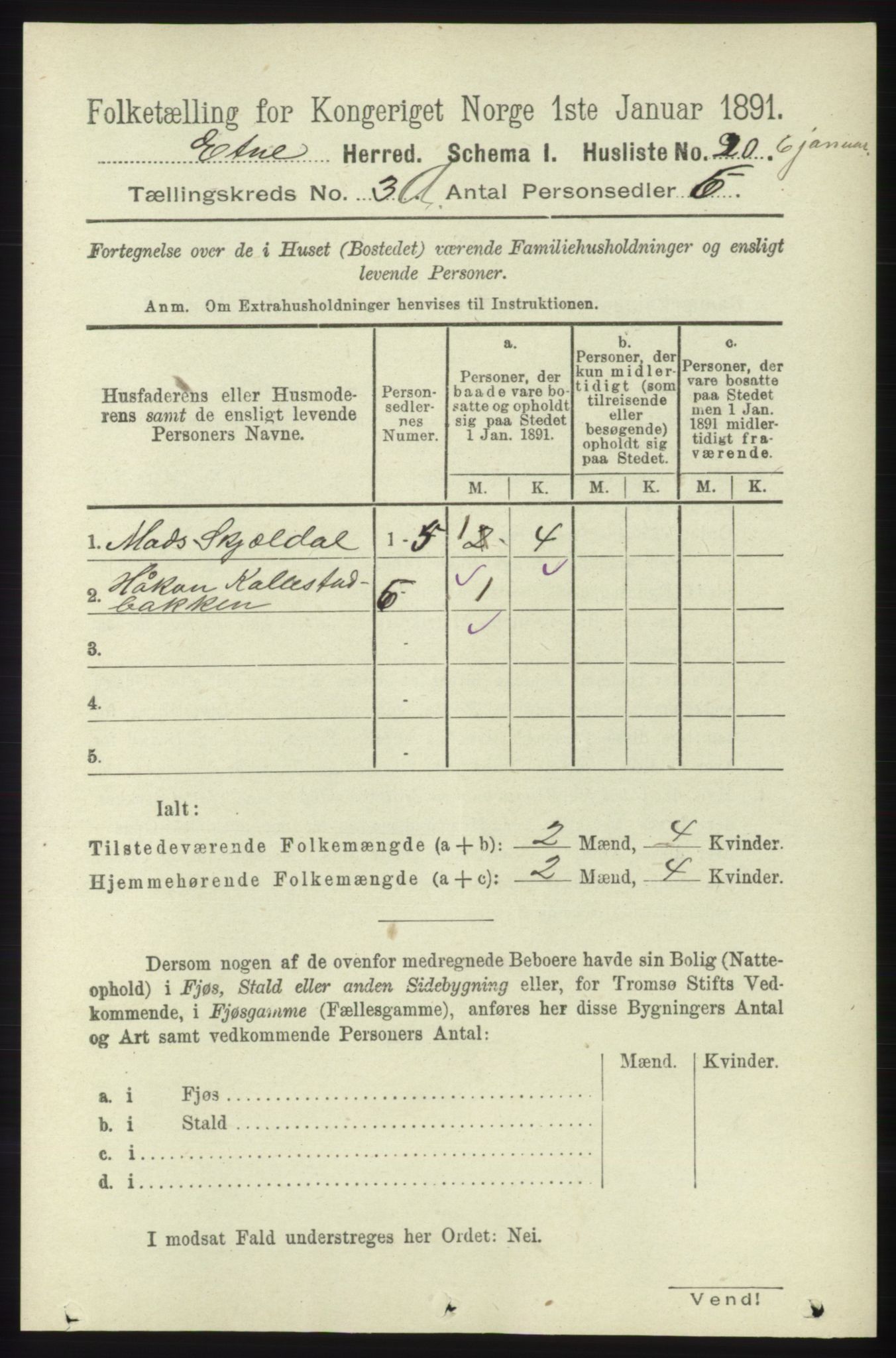 RA, 1891 census for 1211 Etne, 1891, p. 682