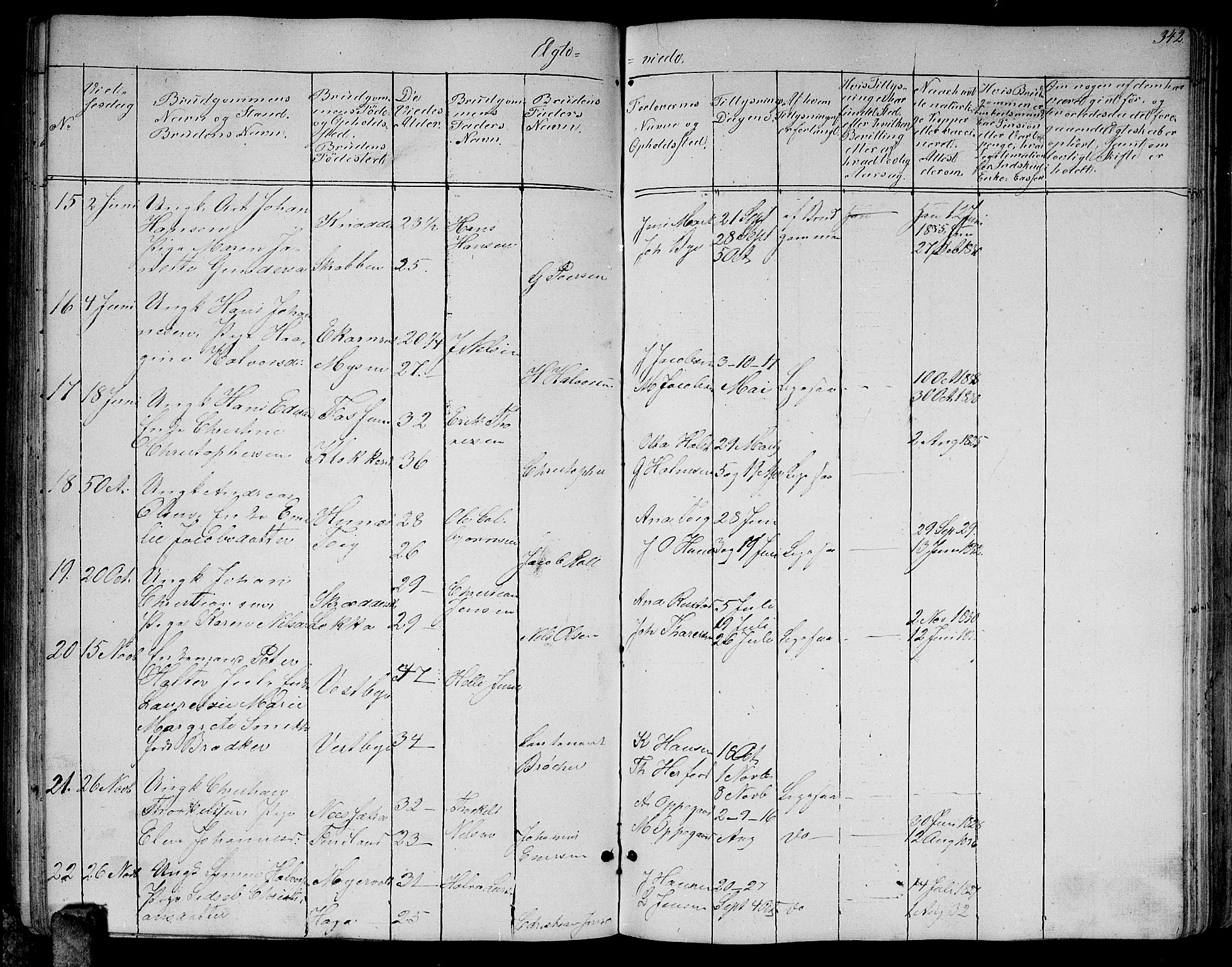 Enebakk prestekontor Kirkebøker, SAO/A-10171c/G/Ga/L0004: Parish register (copy) no. I 4, 1850-1866, p. 342