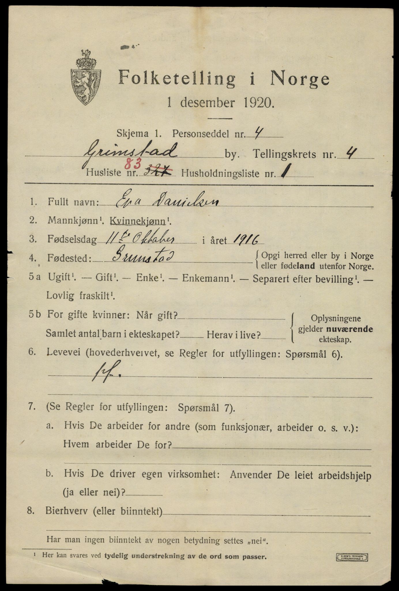 SAK, 1920 census for Grimstad, 1920, p. 6351