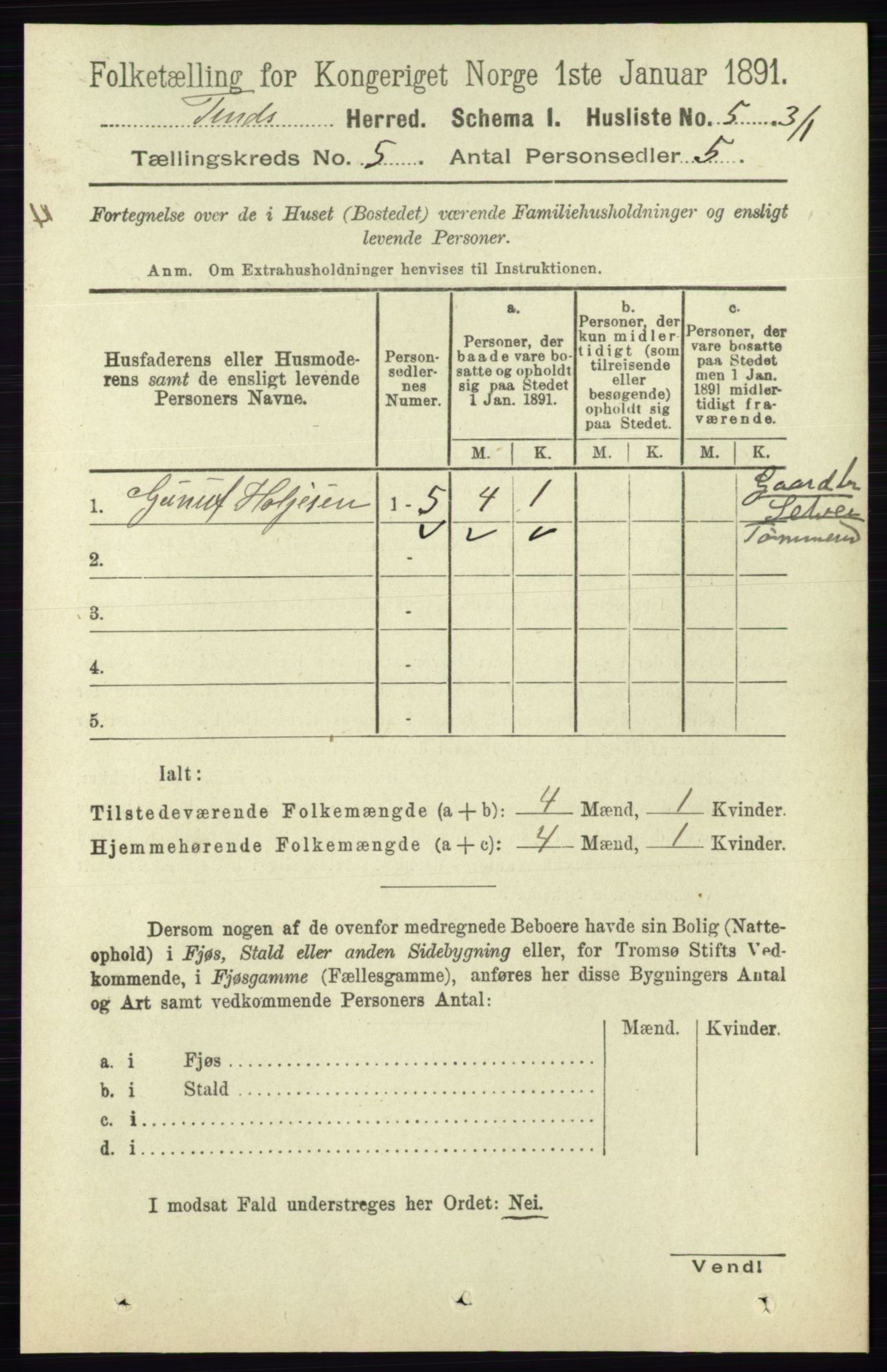 RA, 1891 census for 0826 Tinn, 1891, p. 978