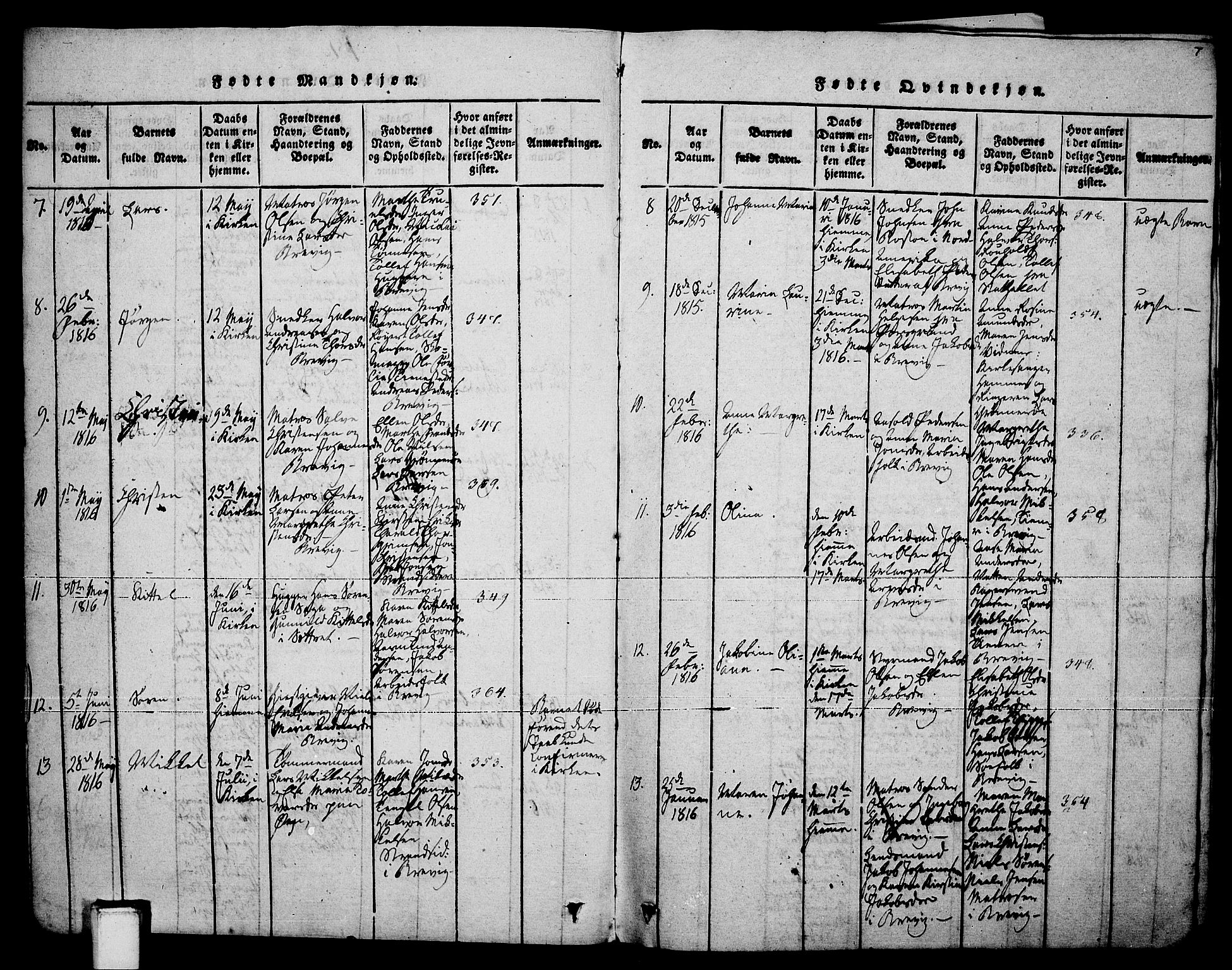 Brevik kirkebøker, SAKO/A-255/F/Fa/L0004: Parish register (official) no. 4, 1814-1846, p. 7