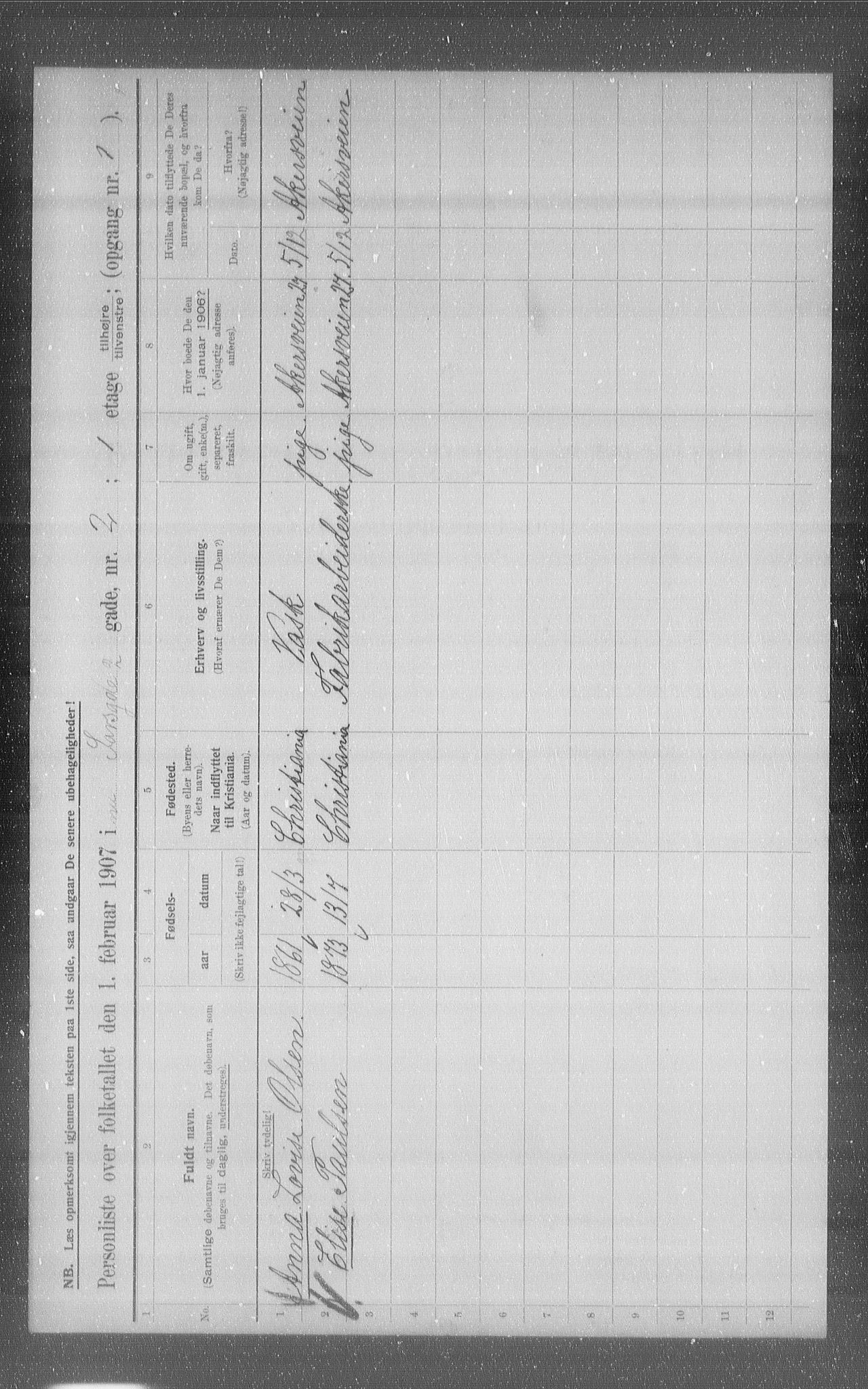 OBA, Municipal Census 1907 for Kristiania, 1907, p. 45645