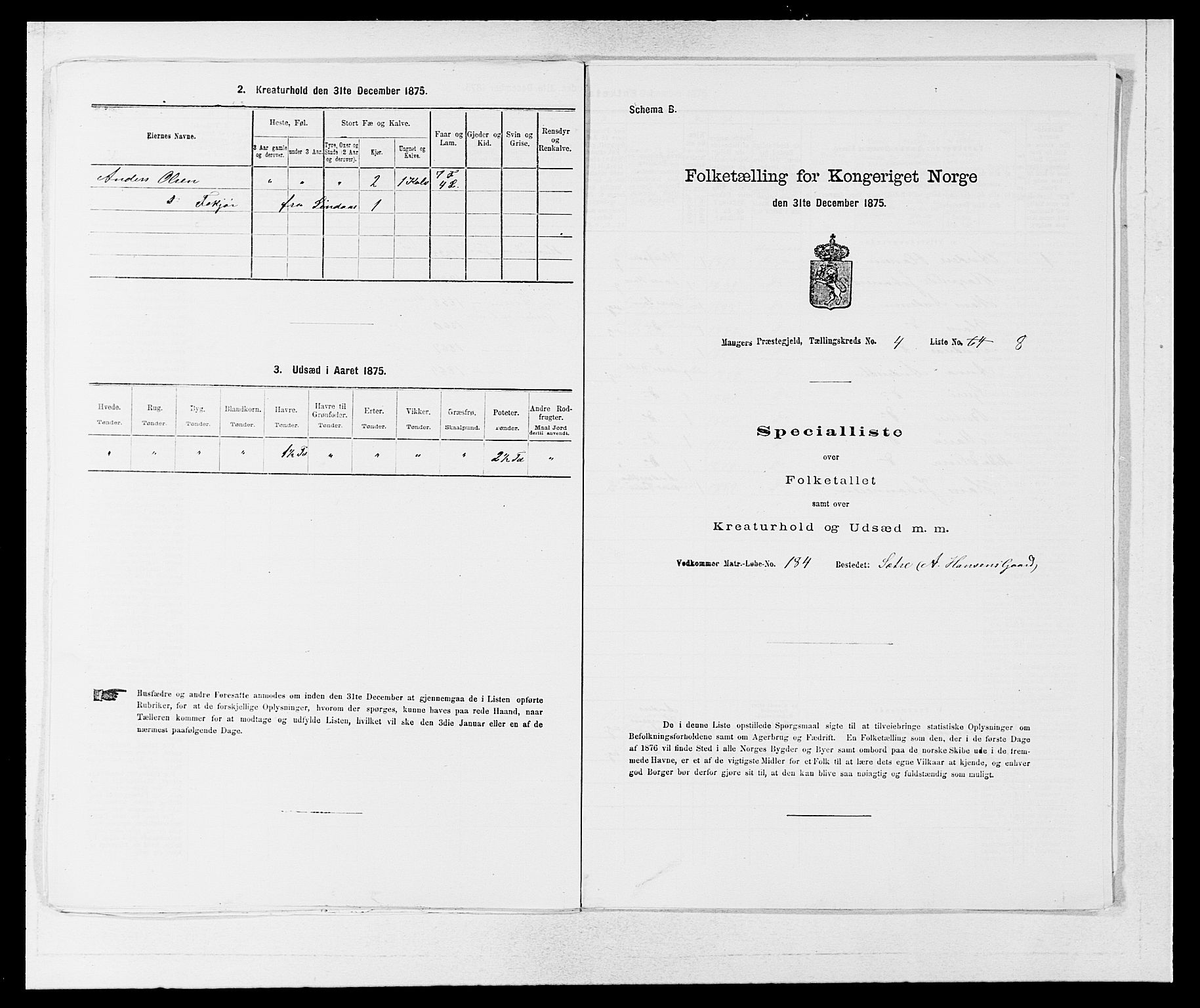 SAB, 1875 census for 1261P Manger, 1875, p. 641