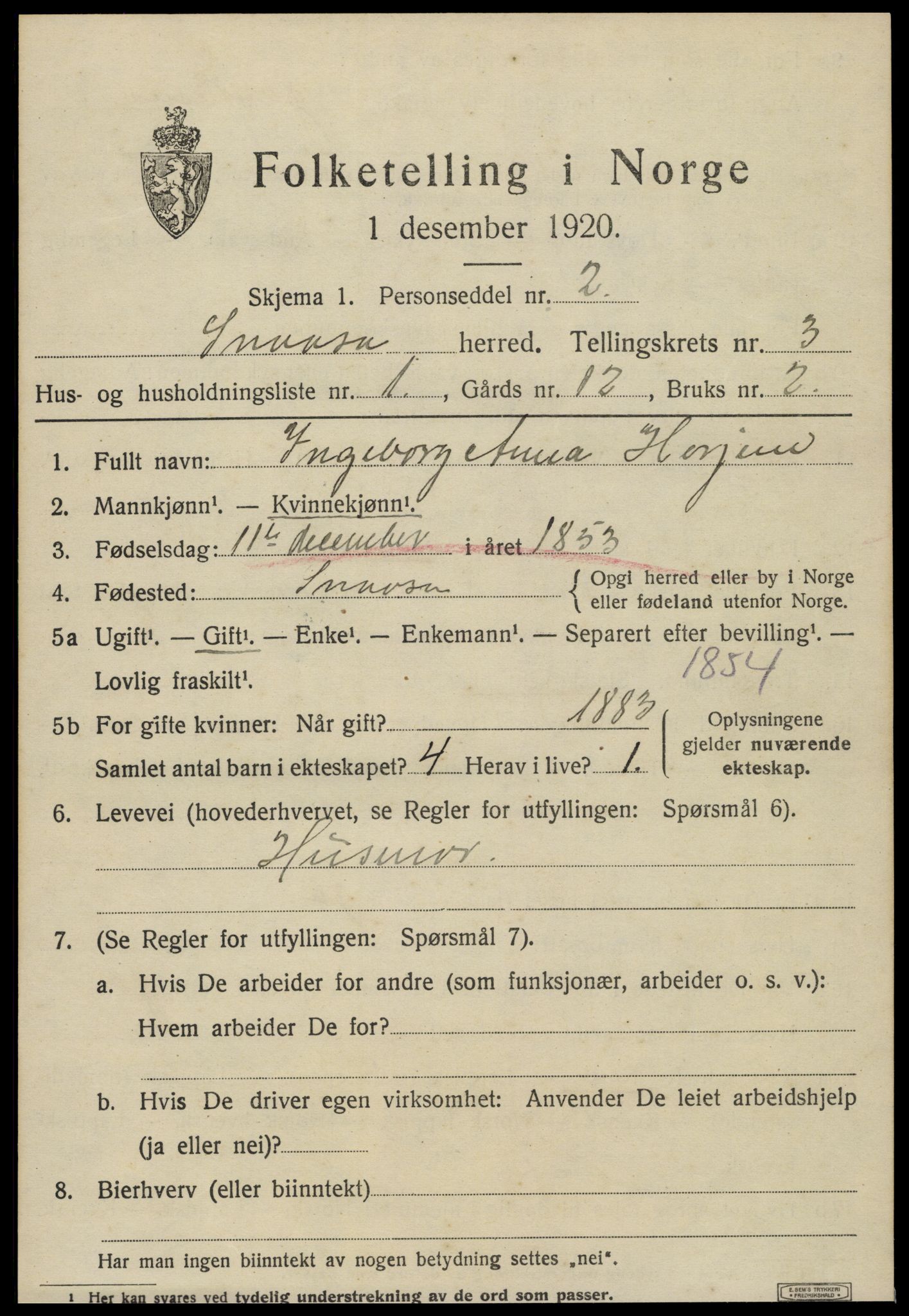 SAT, 1920 census for Snåsa, 1920, p. 1534