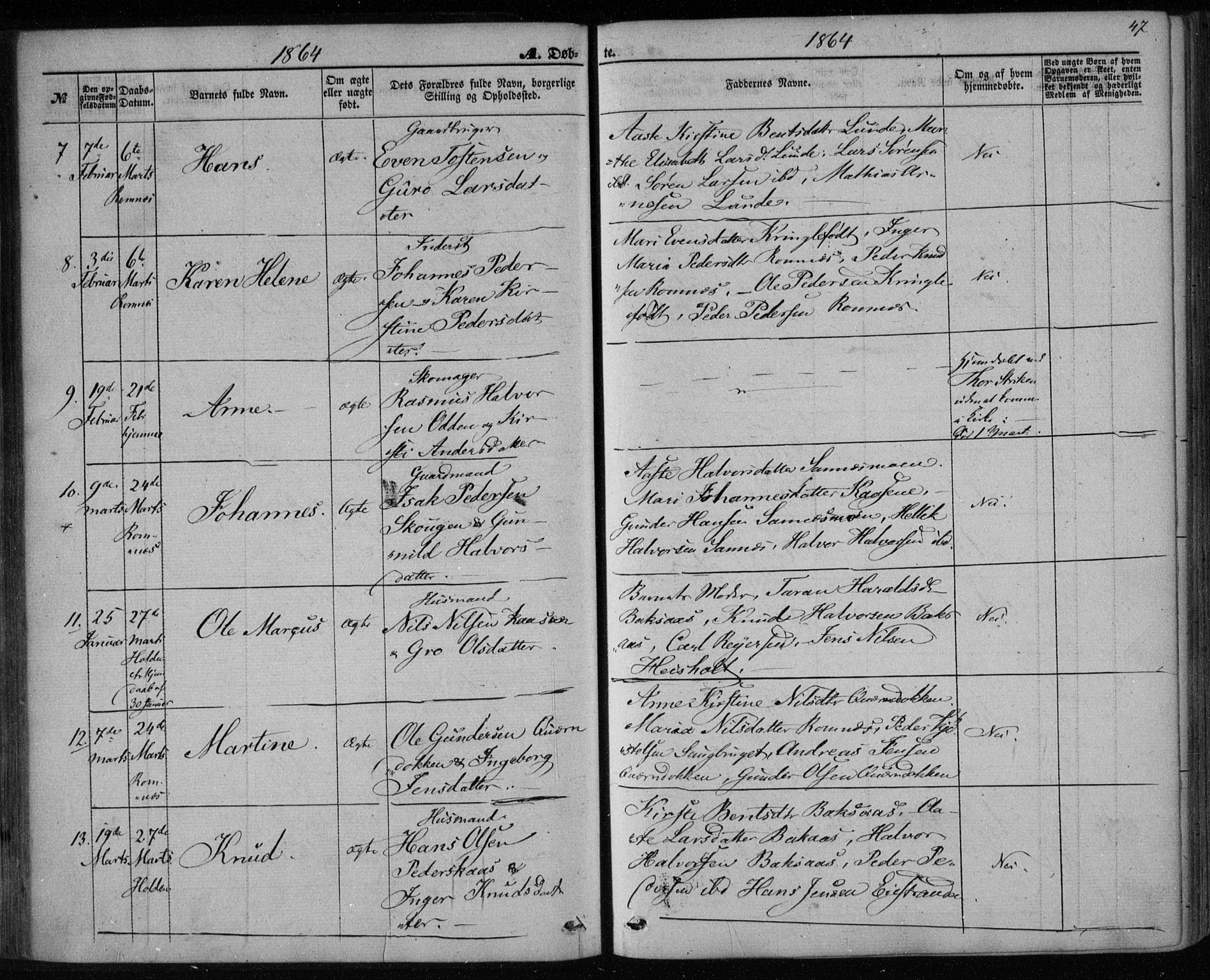 Holla kirkebøker, SAKO/A-272/F/Fa/L0006: Parish register (official) no. 6, 1861-1869, p. 47