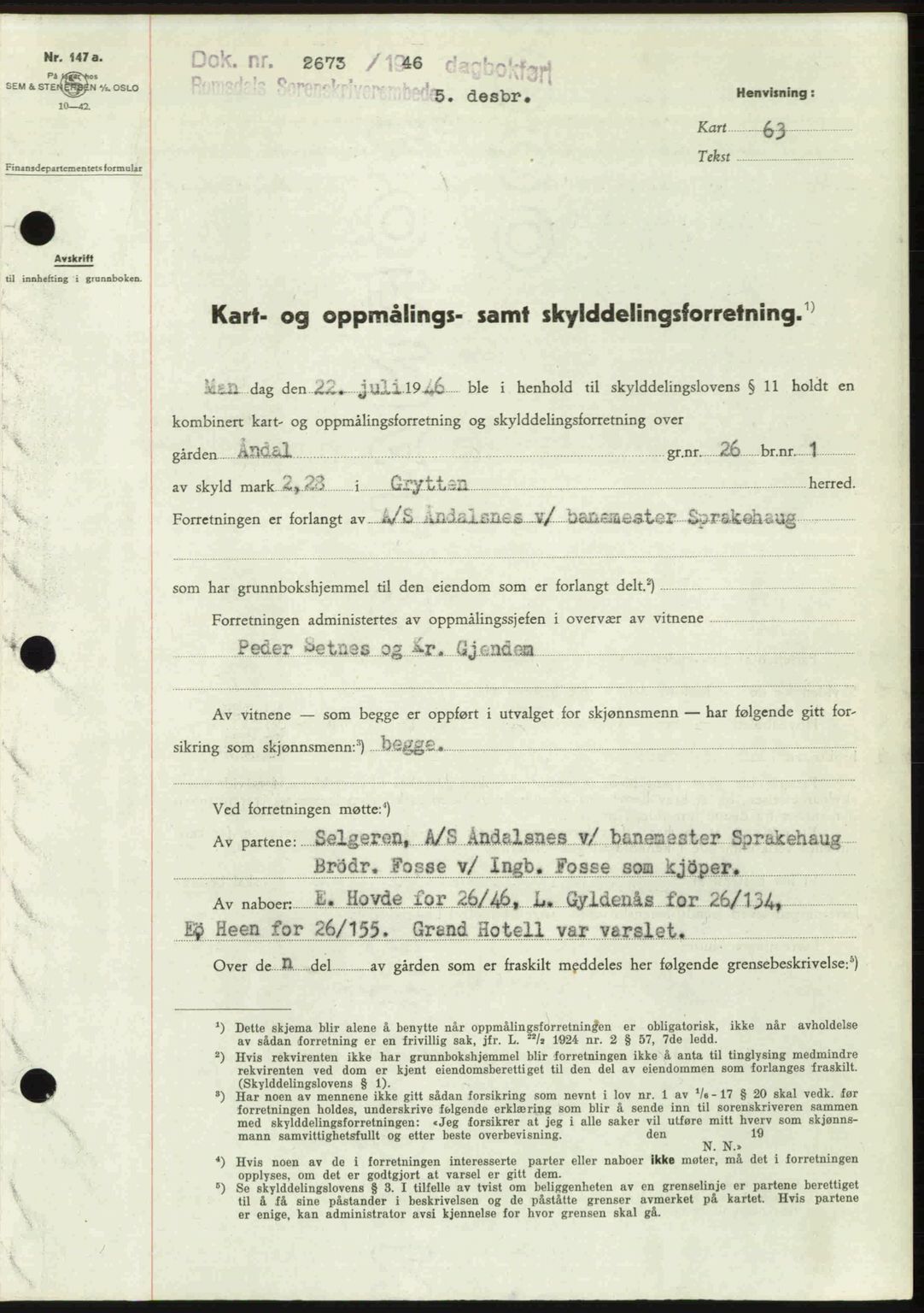 Romsdal sorenskriveri, AV/SAT-A-4149/1/2/2C: Mortgage book no. A21, 1946-1946, Diary no: : 2673/1946