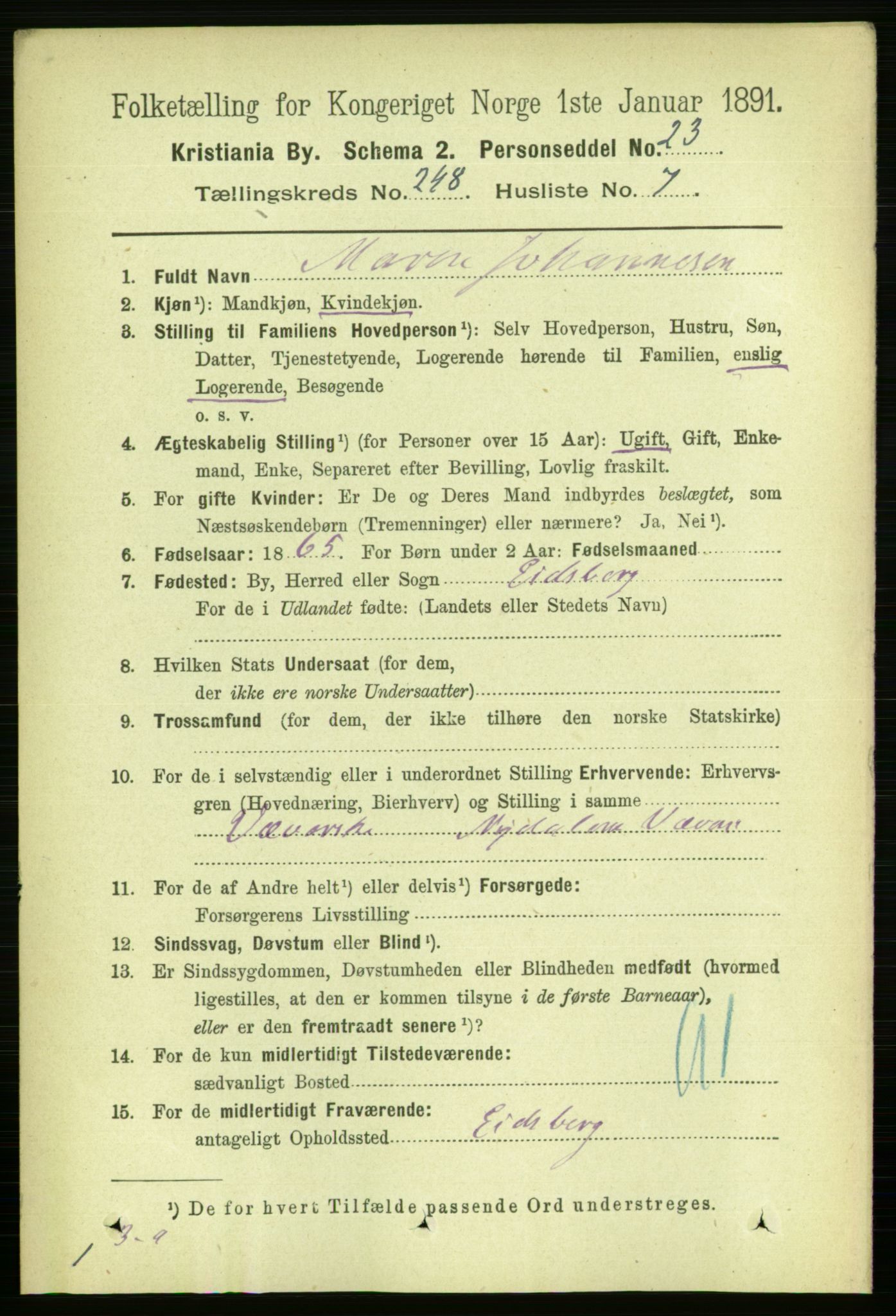 RA, 1891 census for 0301 Kristiania, 1891, p. 151322