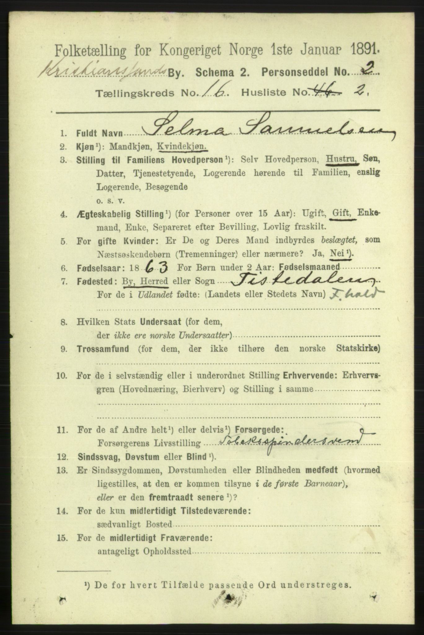 RA, 1891 census for 1001 Kristiansand, 1891, p. 6412