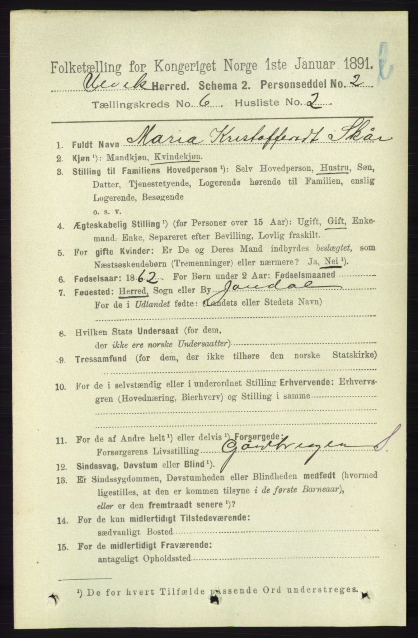 RA, 1891 census for 1233 Ulvik, 1891, p. 1868