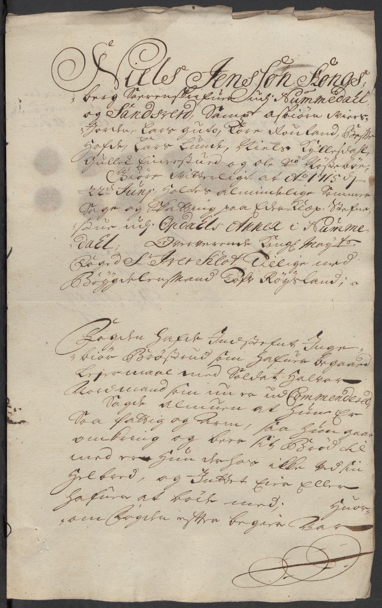 Rentekammeret inntil 1814, Reviderte regnskaper, Fogderegnskap, RA/EA-4092/R24/L1591: Fogderegnskap Numedal og Sandsvær, 1715, p. 283