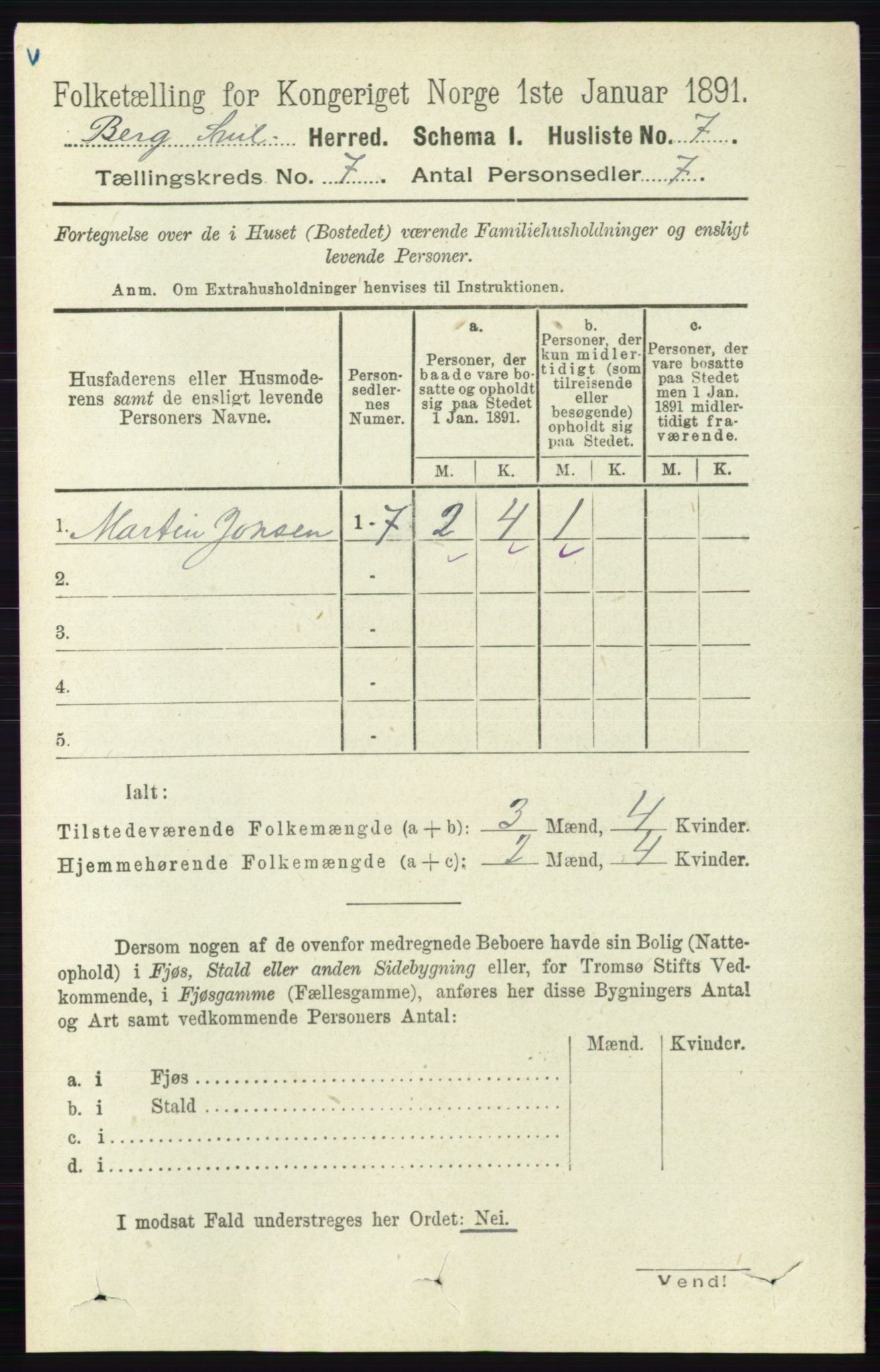 RA, 1891 census for 0116 Berg, 1891, p. 4909