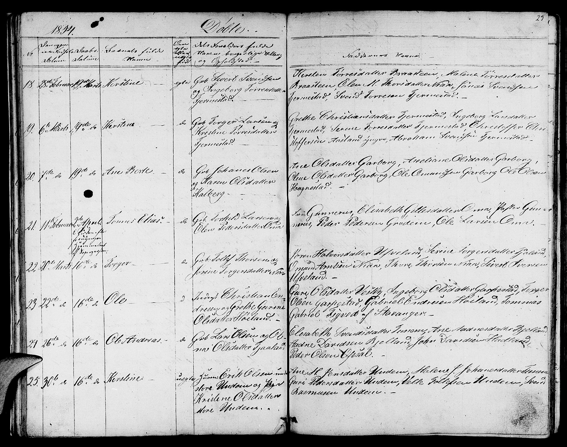 Lye sokneprestkontor, AV/SAST-A-101794/001/30BB/L0002: Parish register (copy) no. B 2, 1852-1867, p. 23