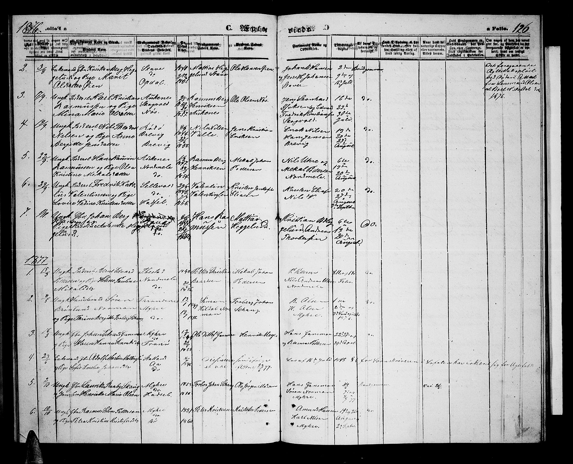 Ministerialprotokoller, klokkerbøker og fødselsregistre - Nordland, AV/SAT-A-1459/897/L1412: Parish register (copy) no. 897C02, 1867-1886, p. 126