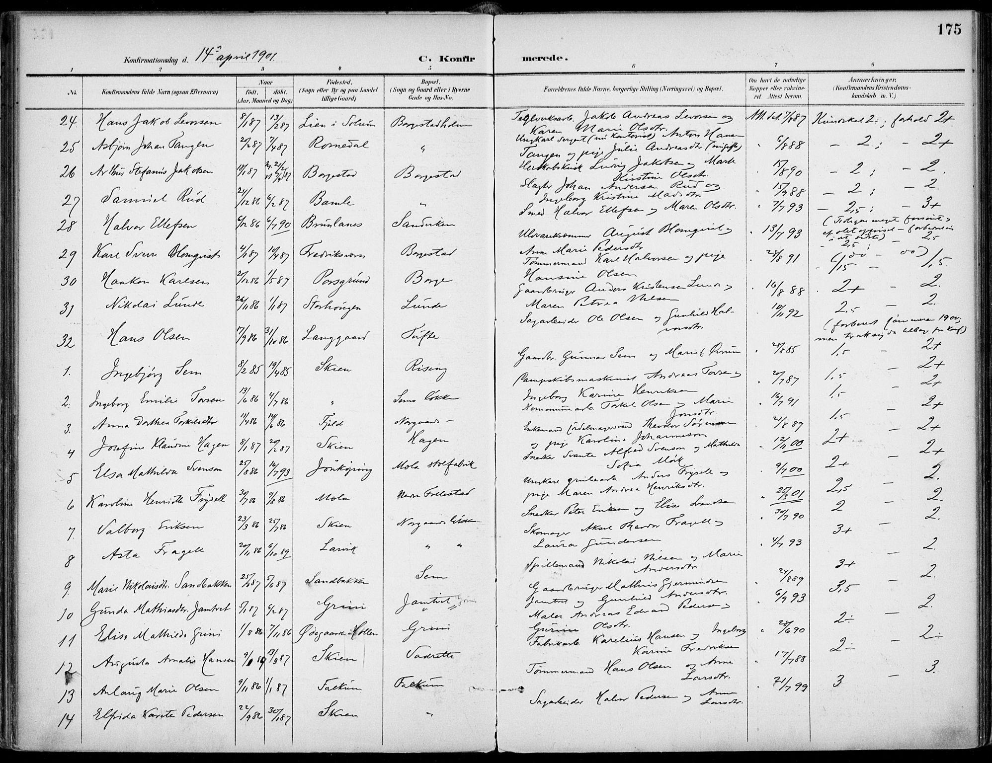 Gjerpen kirkebøker, SAKO/A-265/F/Fa/L0011: Parish register (official) no. I 11, 1896-1904, p. 175