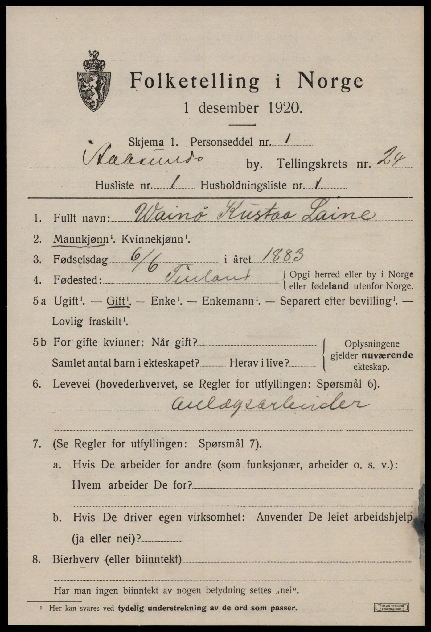 SAT, 1920 census for Ålesund, 1920, p. 43218