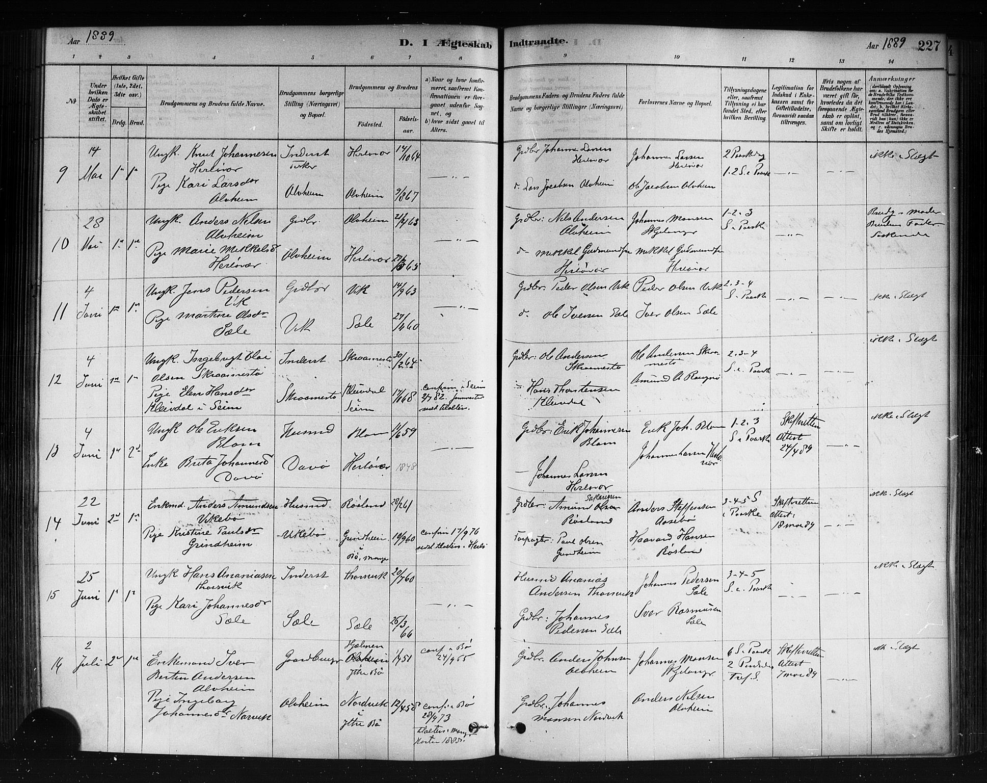 Herdla Sokneprestembete, AV/SAB-A-75701/H/Haa: Parish register (official) no. A 3, 1878-1890, p. 227