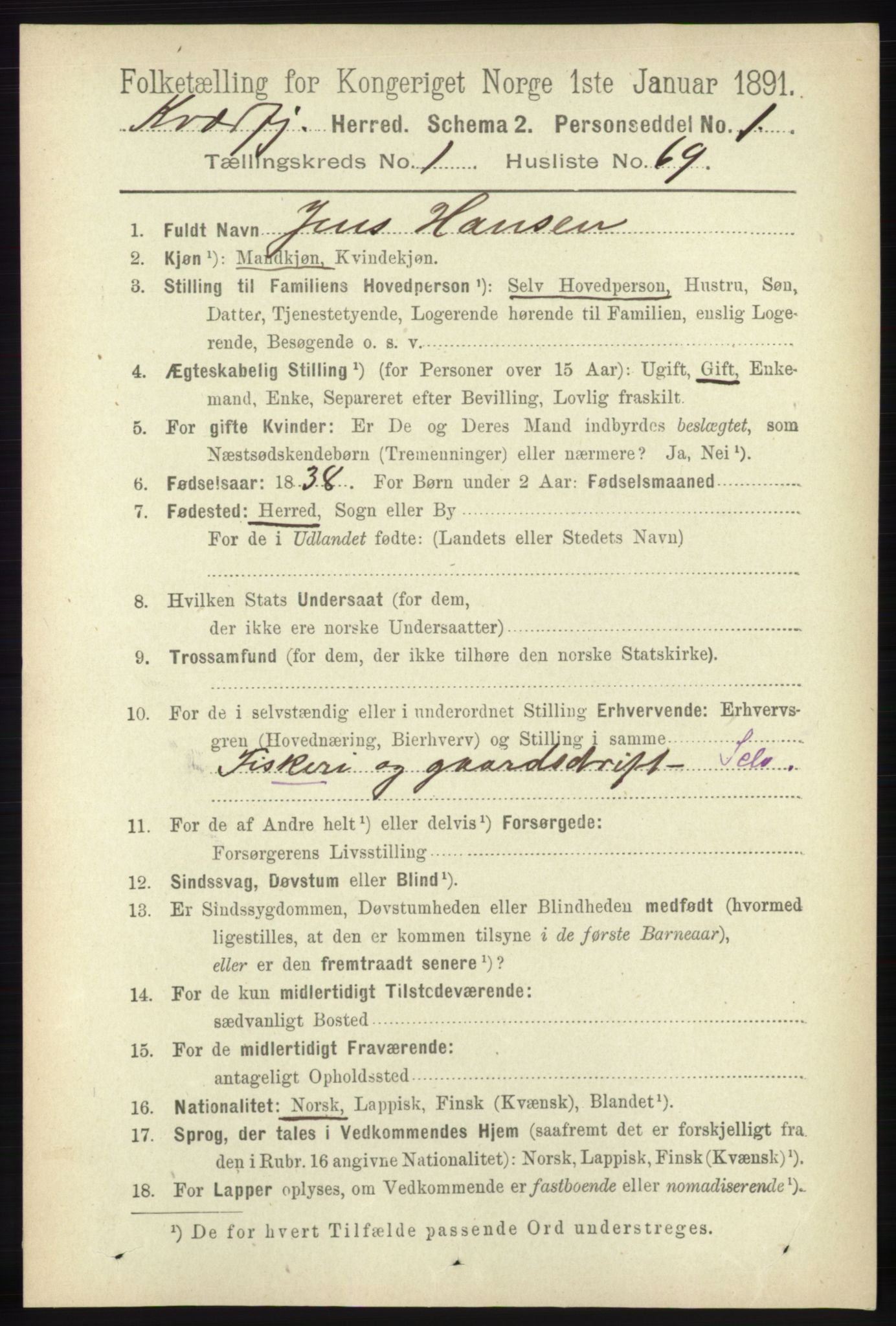 RA, 1891 census for 1911 Kvæfjord, 1891, p. 574