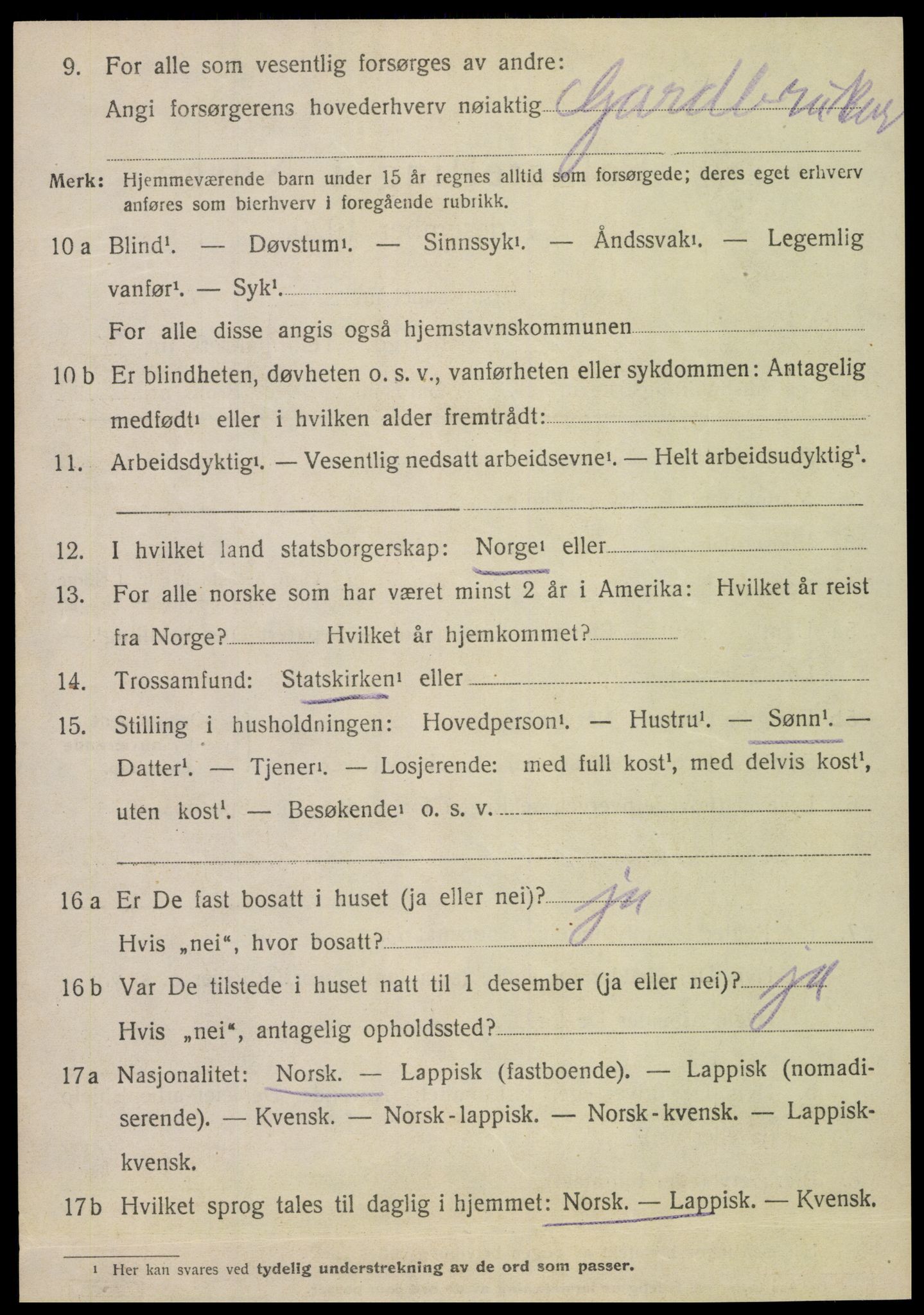 SAT, 1920 census for Sparbu, 1920, p. 5180