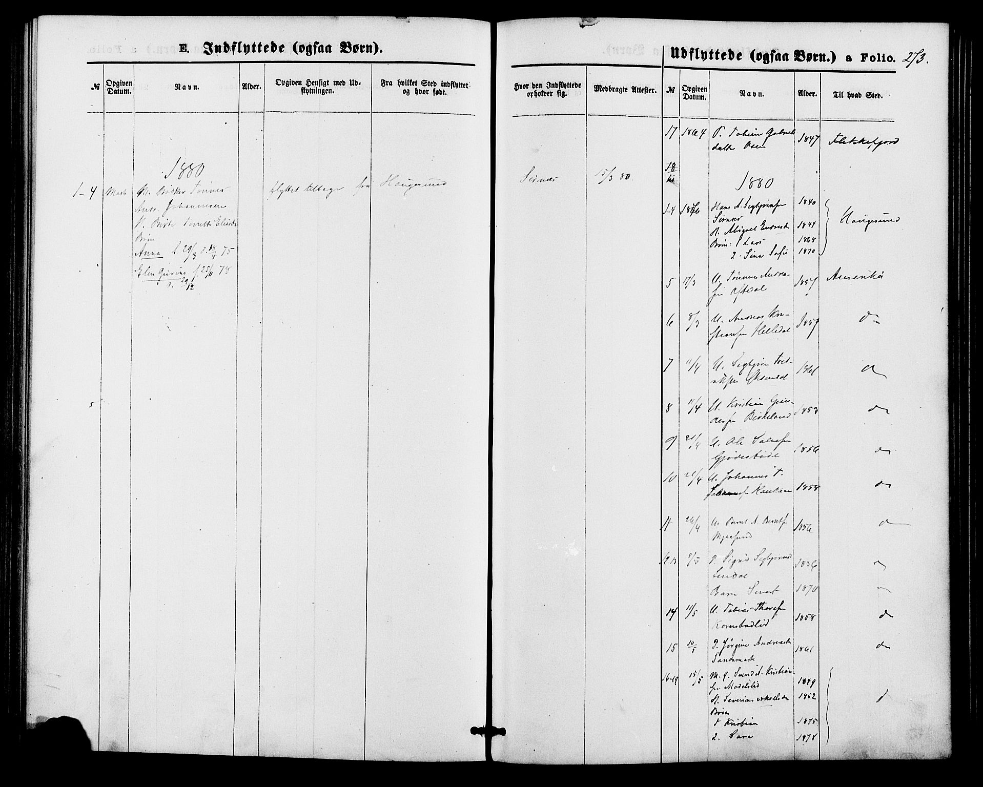 Bakke sokneprestkontor, SAK/1111-0002/F/Fa/Faa/L0007: Parish register (official) no. A 7, 1877-1886, p. 273