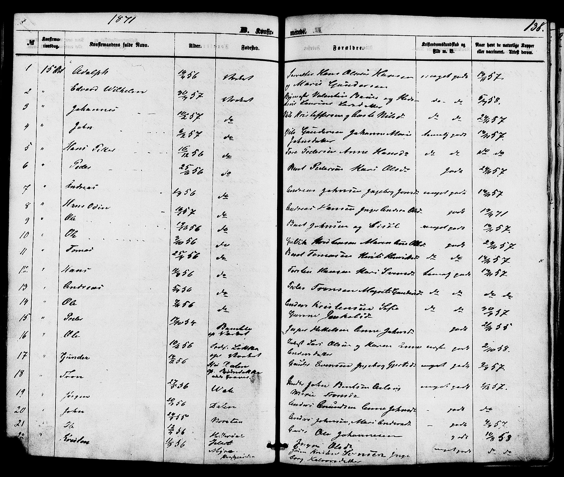 Holla kirkebøker, AV/SAKO-A-272/F/Fa/L0007: Parish register (official) no. 7, 1869-1881, p. 138