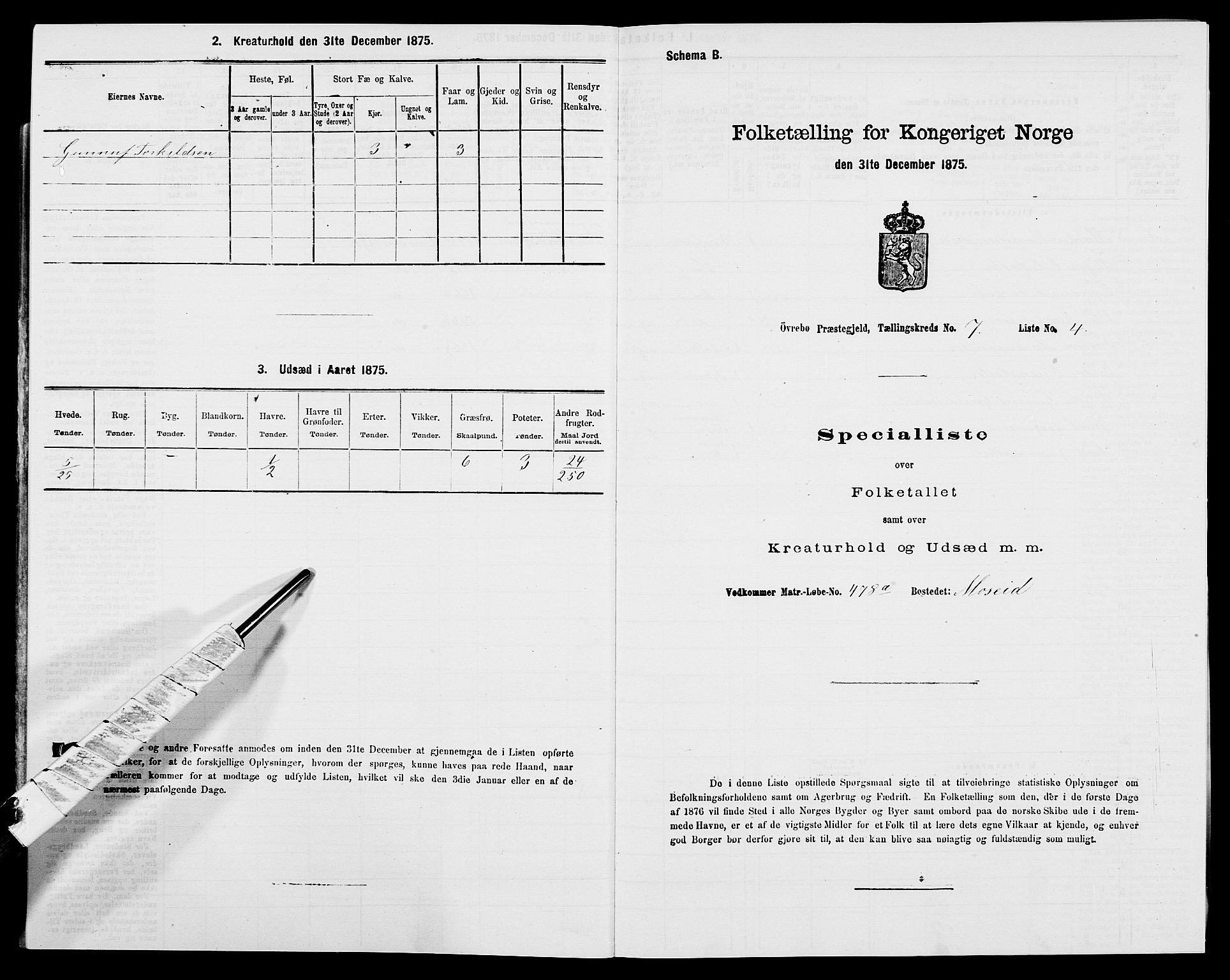 SAK, 1875 census for 1016P Øvrebø, 1875, p. 854