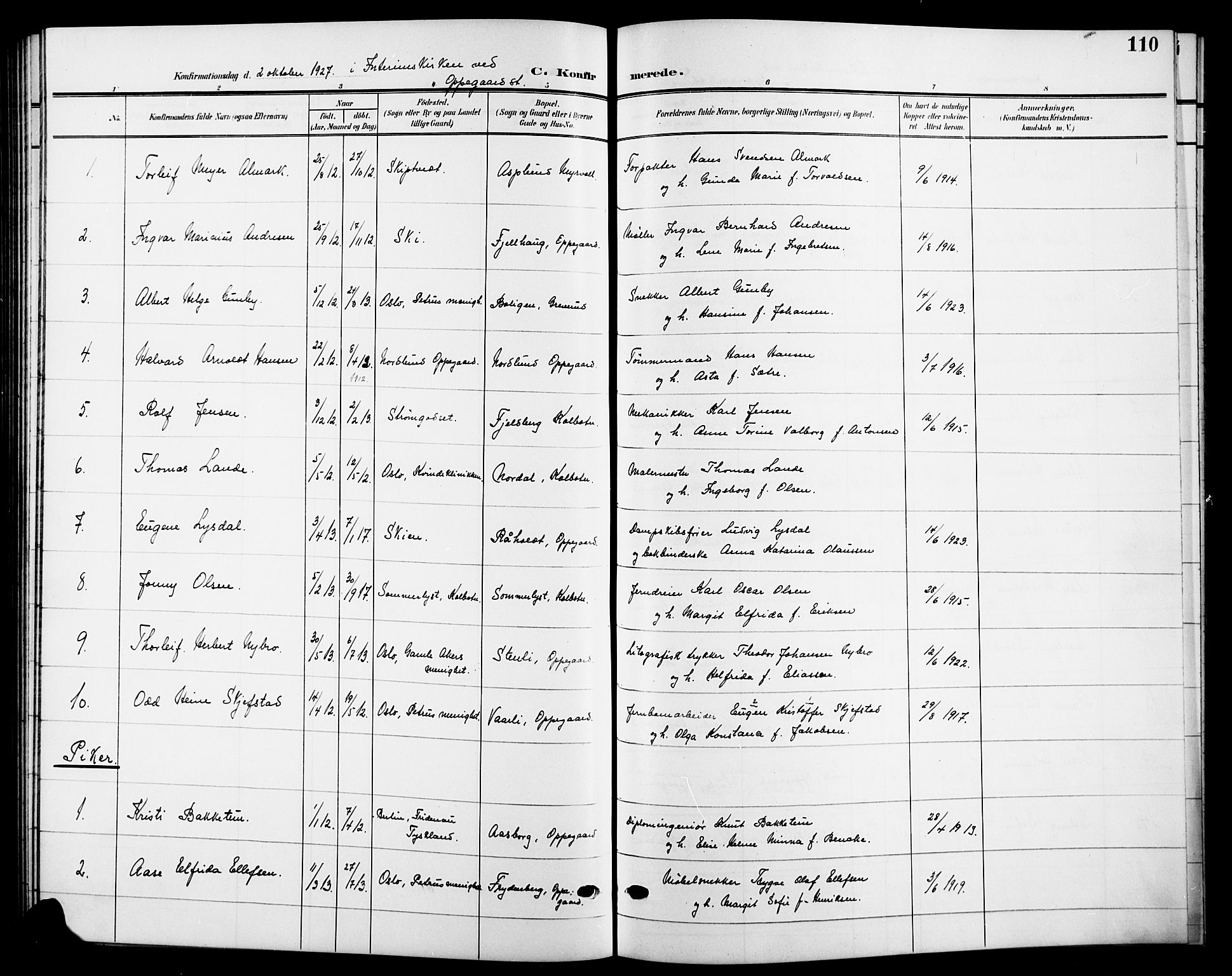 Nesodden prestekontor Kirkebøker, SAO/A-10013/G/Gb/L0001: Parish register (copy) no. II 1, 1905-1924, p. 110