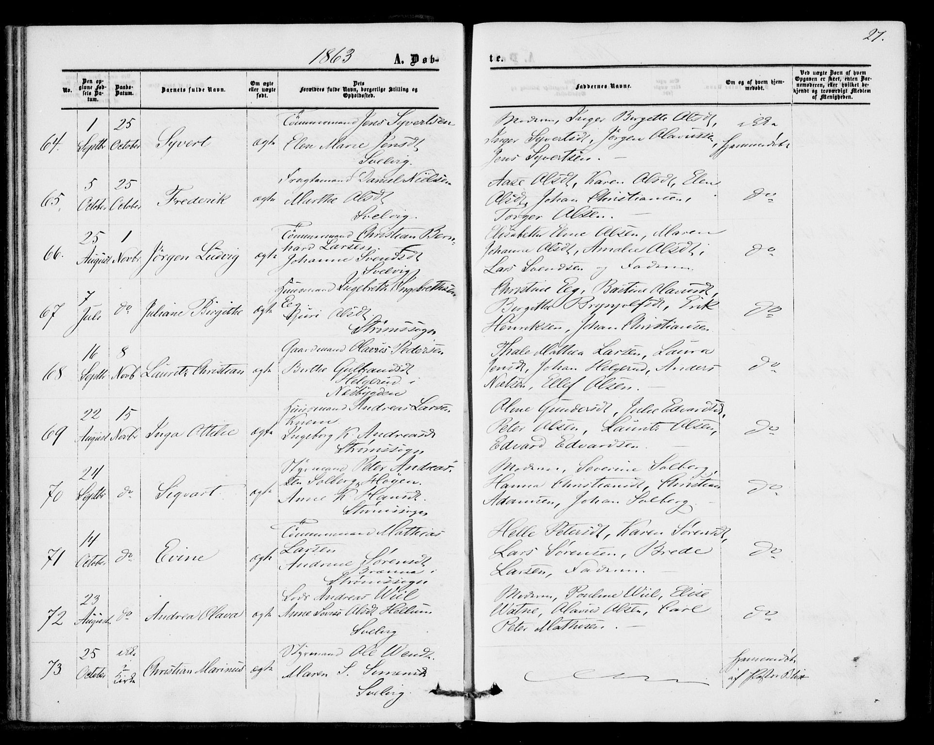 Strømm kirkebøker, AV/SAKO-A-322/F/Fa/L0001: Parish register (official) no. I 1, 1861-1869, p. 27