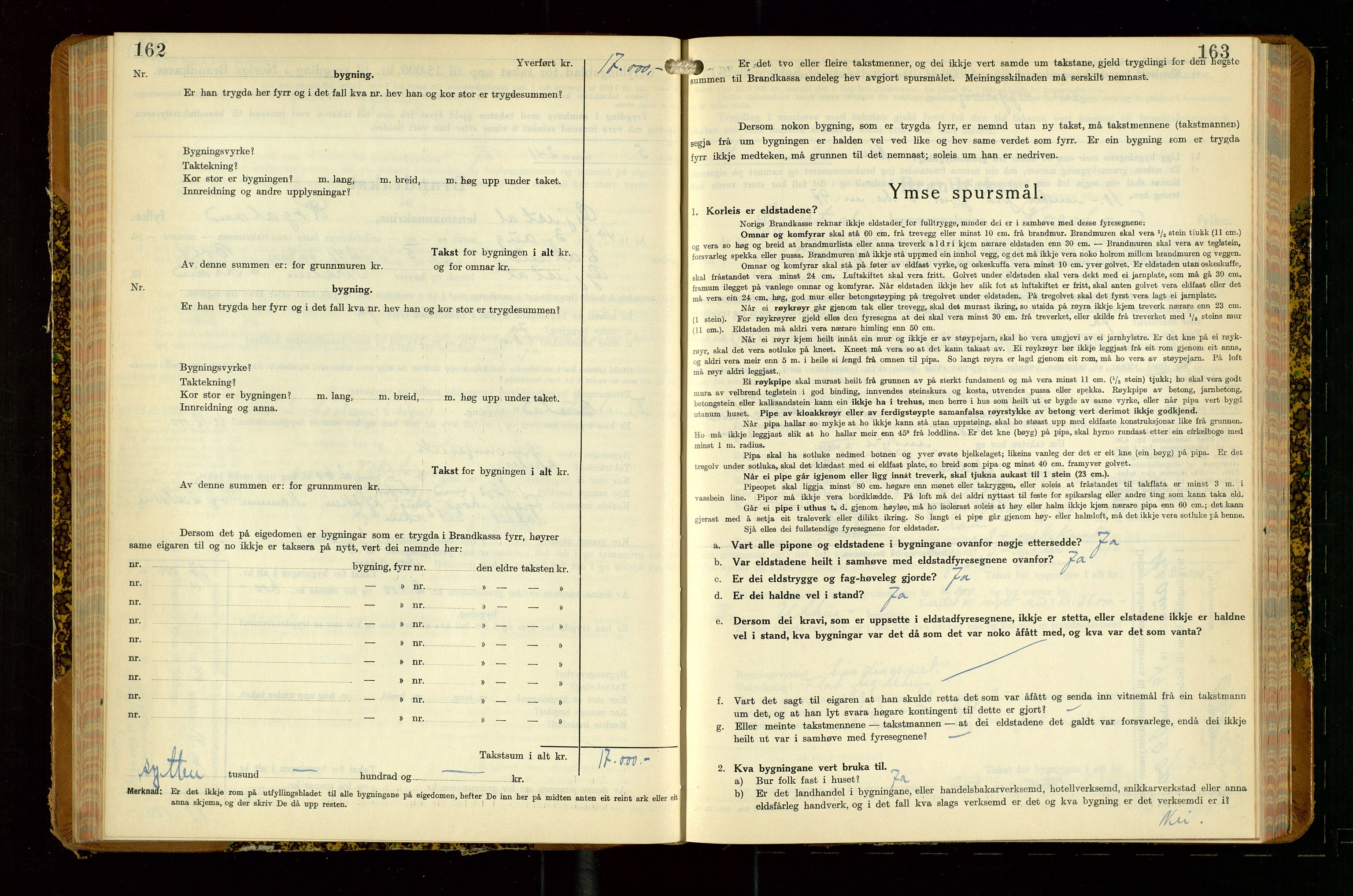 Gjesdal lensmannskontor, SAST/A-100441/Go/L0008: Branntakstskjemaprotokoll, 1937-1955, p. 162-163