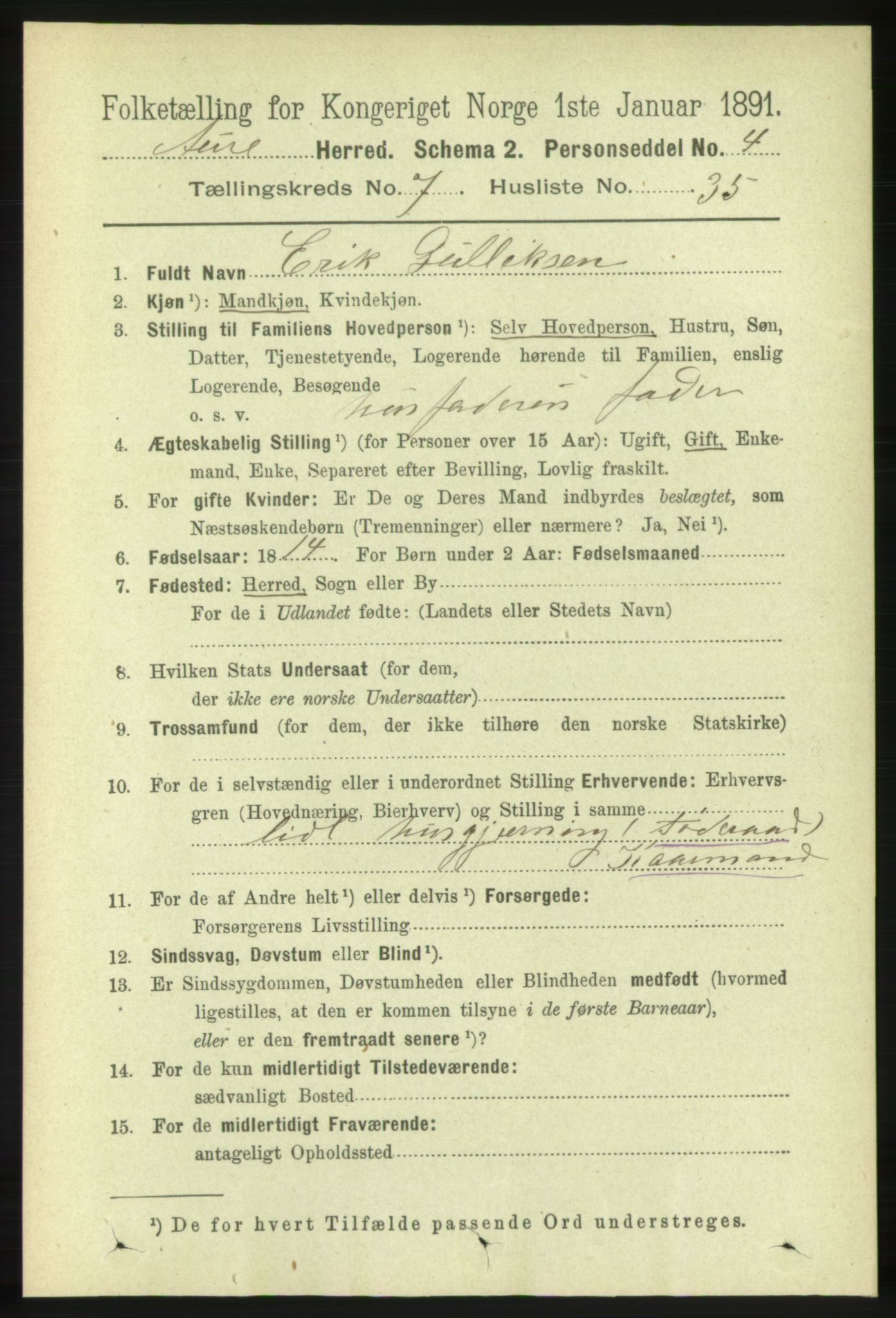 RA, 1891 census for 1569 Aure, 1891, p. 4078