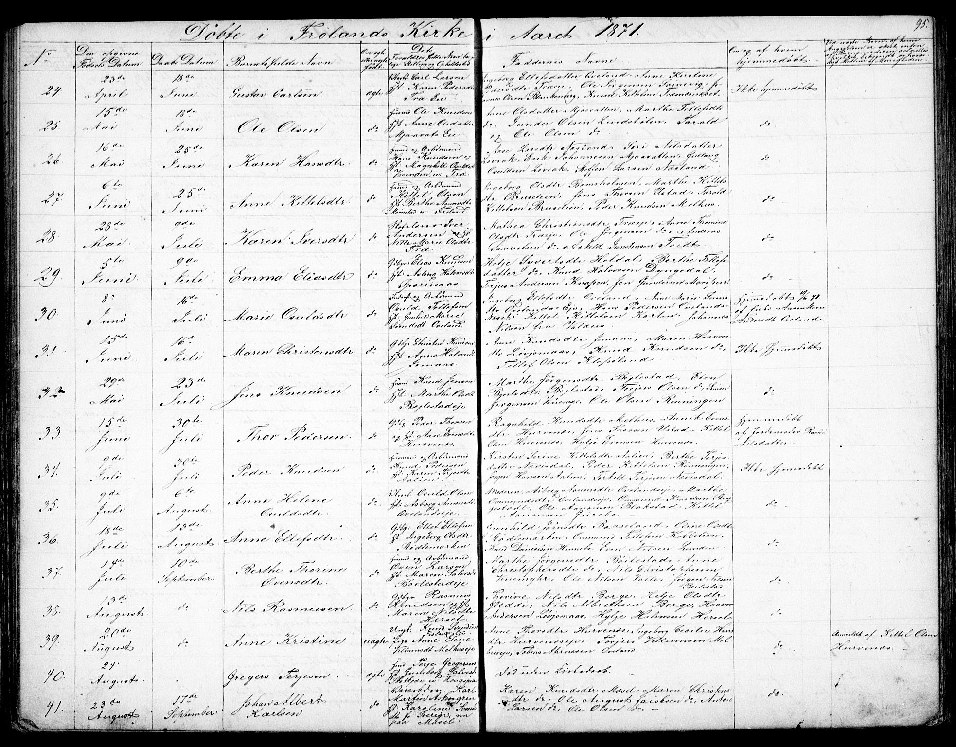 Froland sokneprestkontor, SAK/1111-0013/F/Fb/L0008: Parish register (copy) no. B 8, 1843-1875, p. 95