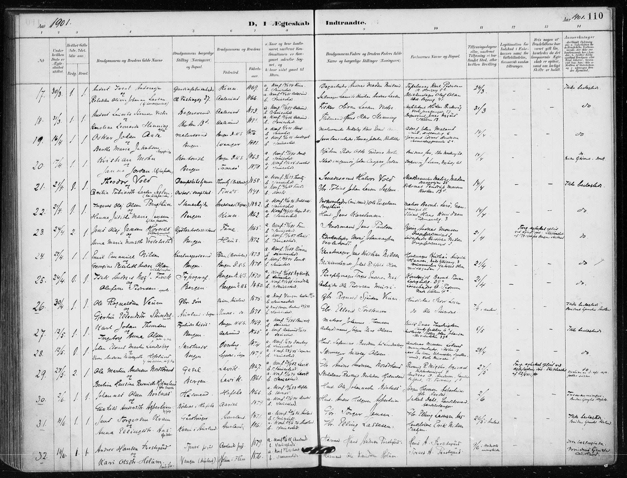 Mariakirken Sokneprestembete, AV/SAB-A-76901/H/Haa/L0013: Parish register (official) no. C 1, 1889-1900, p. 110