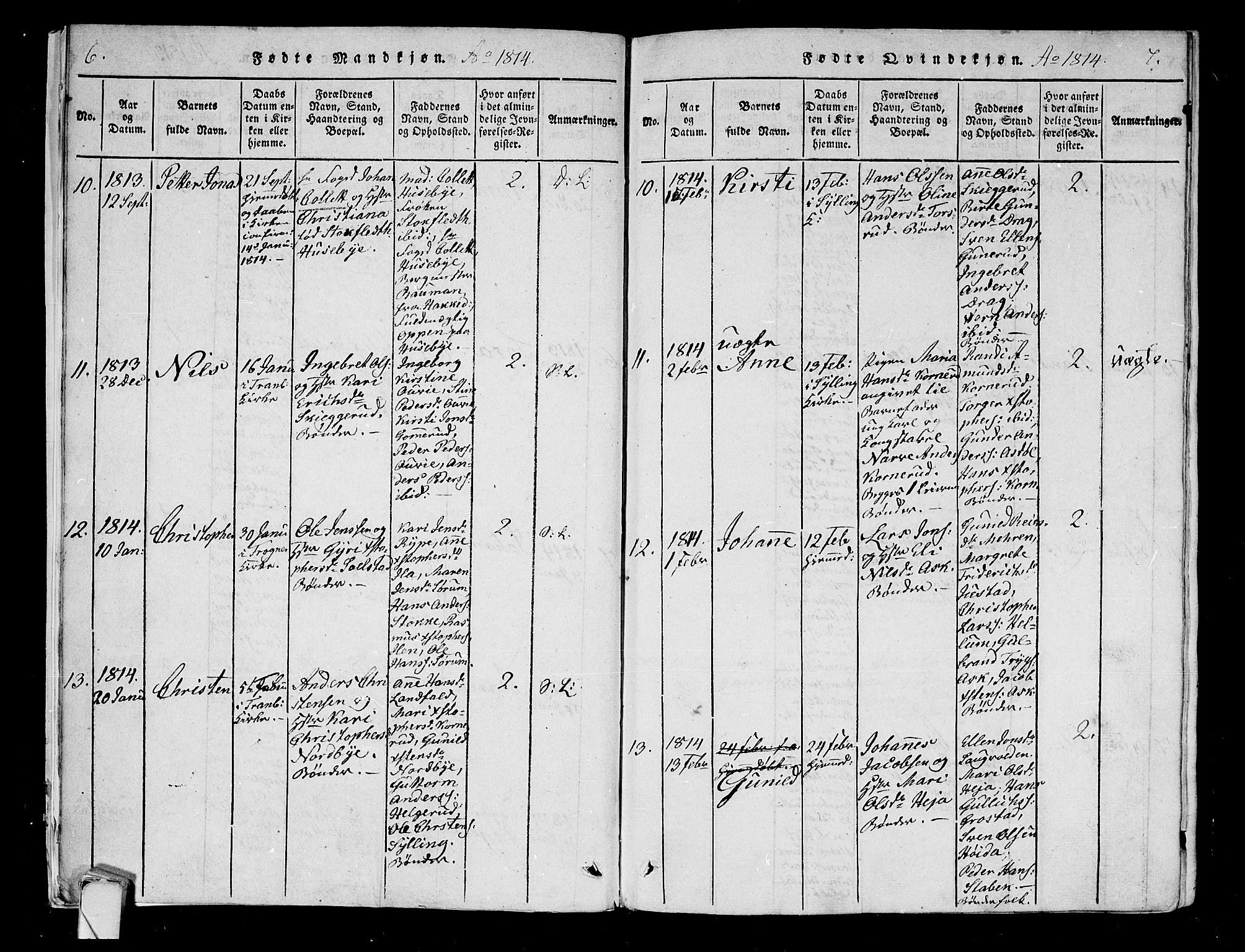 Lier kirkebøker, AV/SAKO-A-230/F/Fa/L0008: Parish register (official) no. I 8, 1813-1825, p. 6-7