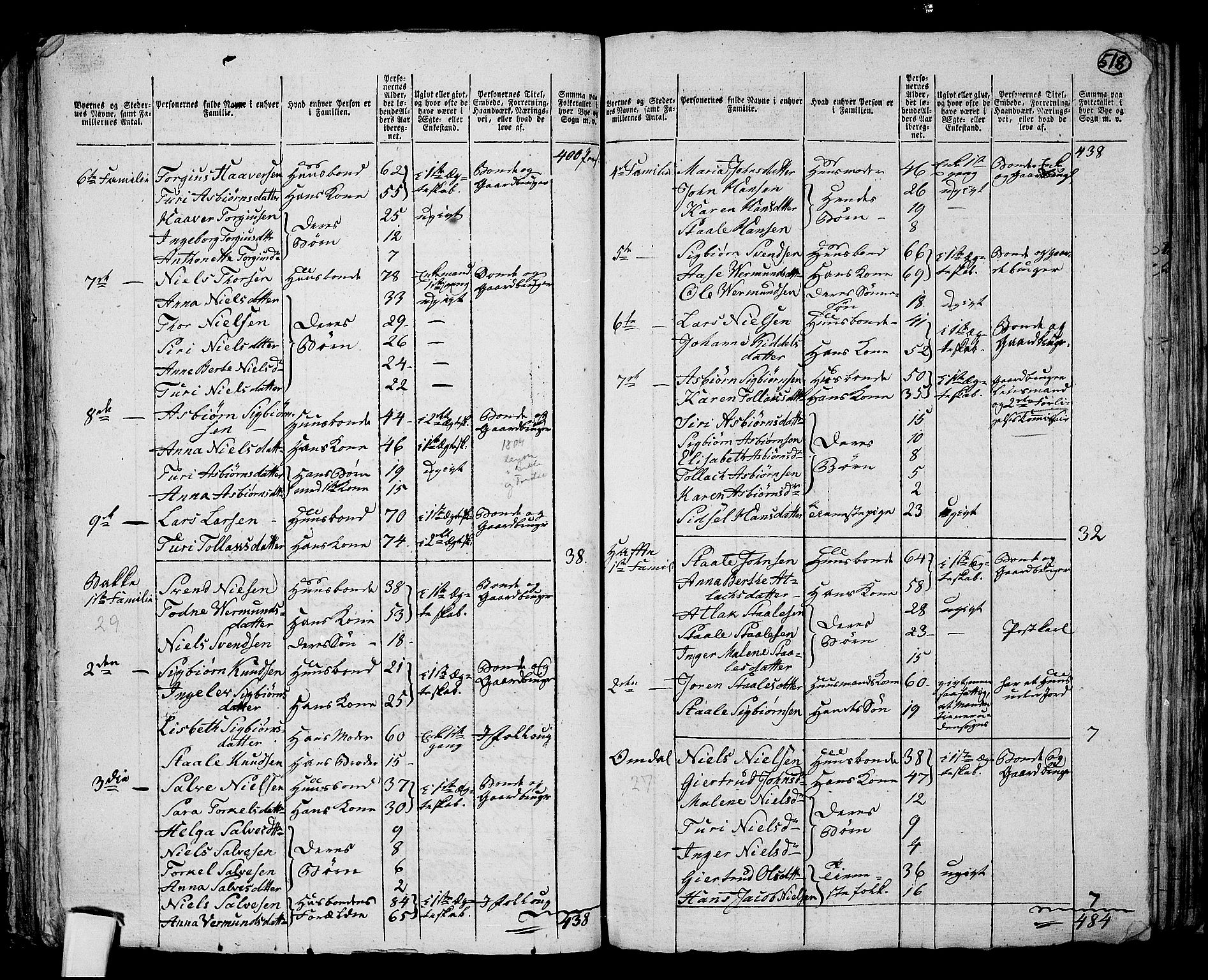 RA, 1801 census for 1045P Bakke, 1801, p. 517b-518a