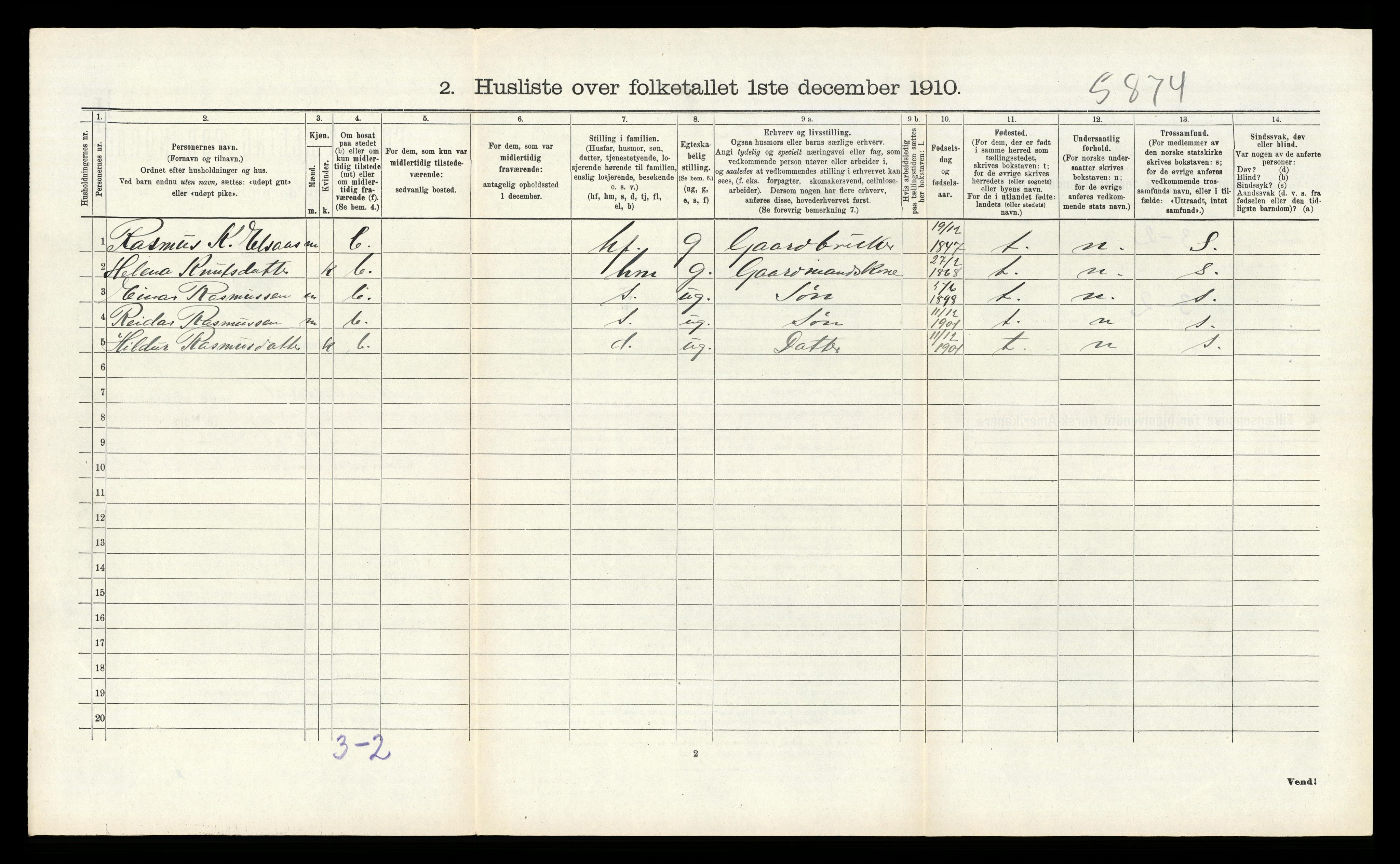 RA, 1910 census for Alversund, 1910, p. 901