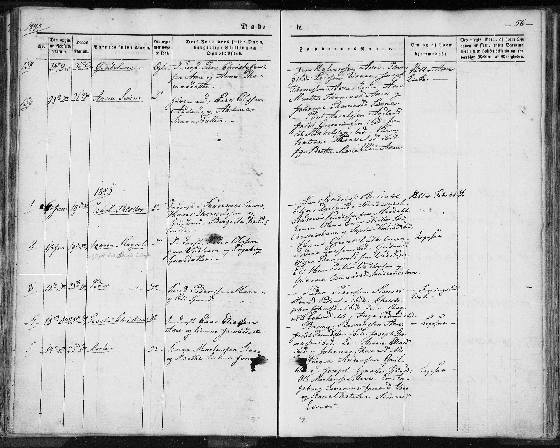 Skudenes sokneprestkontor, SAST/A -101849/H/Ha/Haa/L0002: Parish register (official) no. A 2.1, 1841-1846, p. 56
