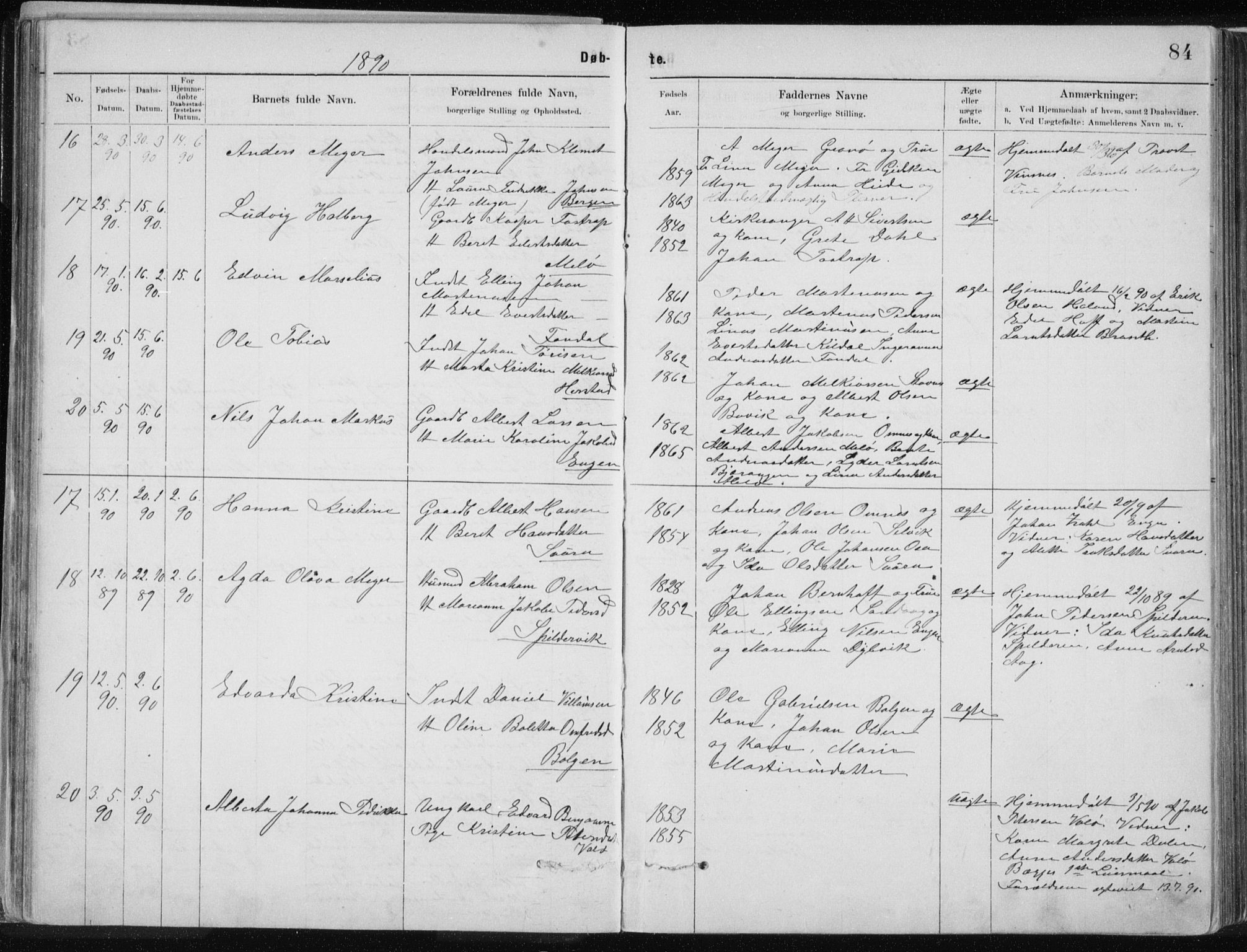 Ministerialprotokoller, klokkerbøker og fødselsregistre - Nordland, SAT/A-1459/843/L0636: Parish register (copy) no. 843C05, 1884-1909, p. 84