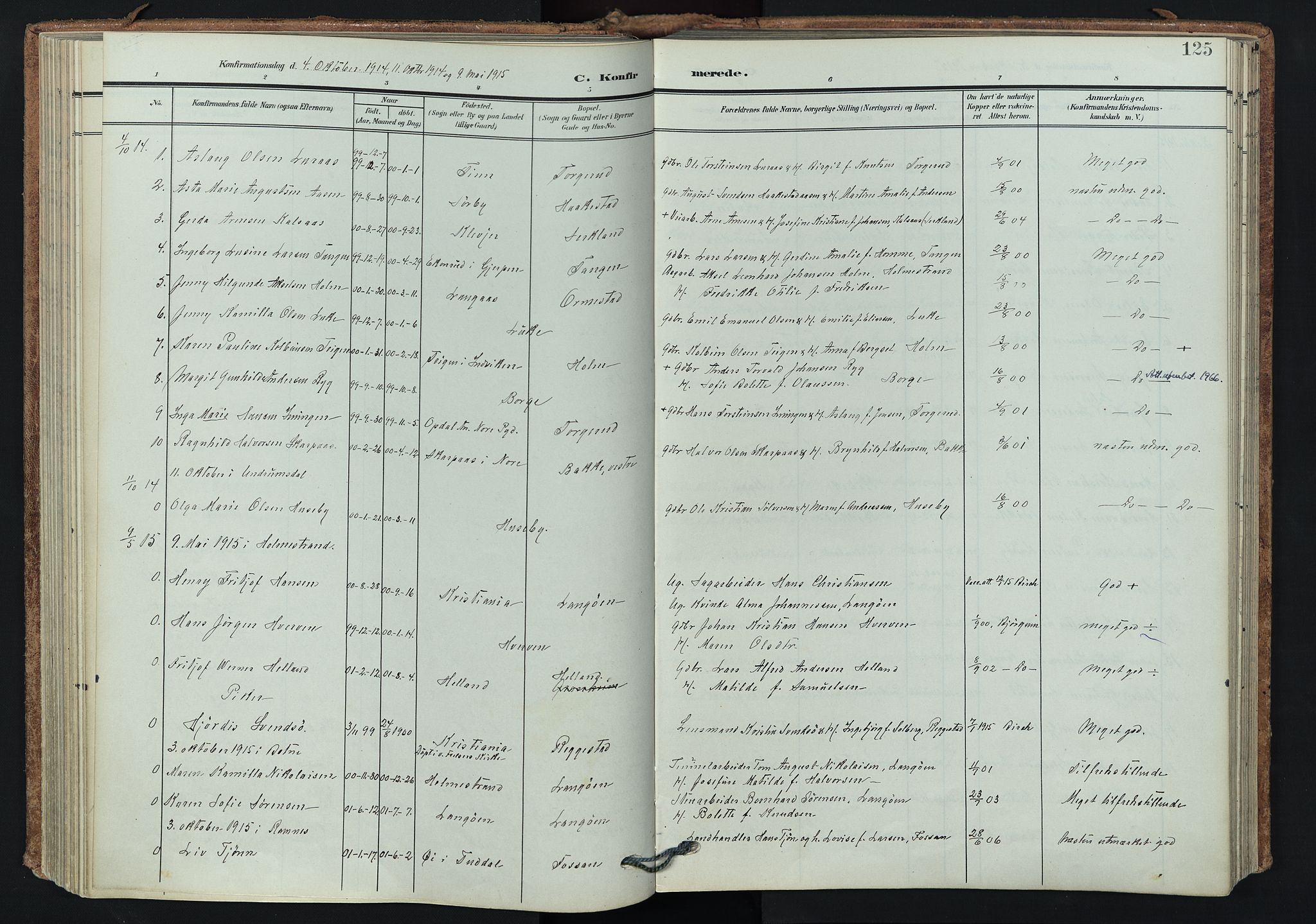 Våle kirkebøker, SAKO/A-334/F/Fa/L0012: Parish register (official) no. I 12, 1907-1934, p. 125