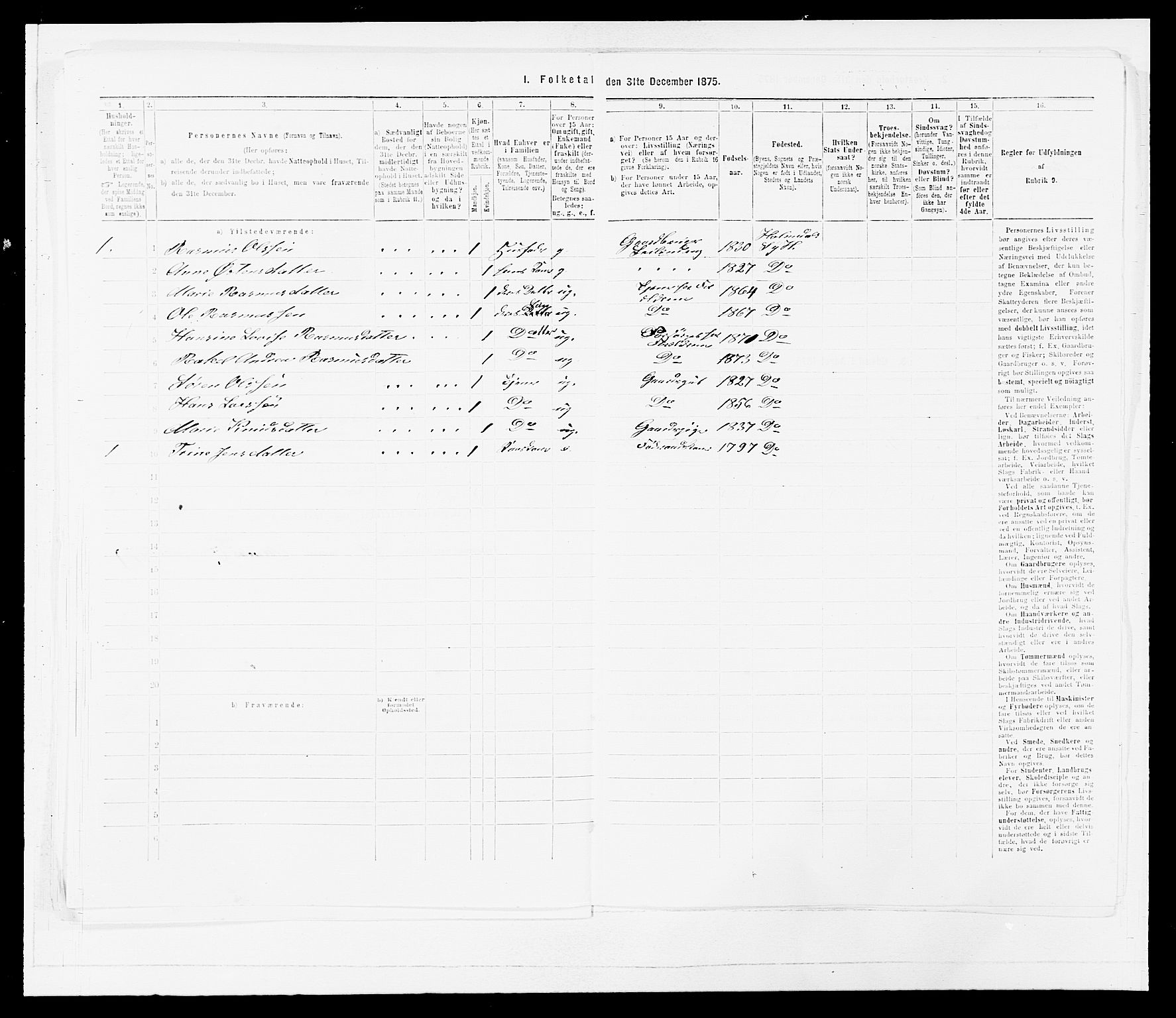 SAB, 1875 census for 1429P Ytre Holmedal, 1875, p. 383