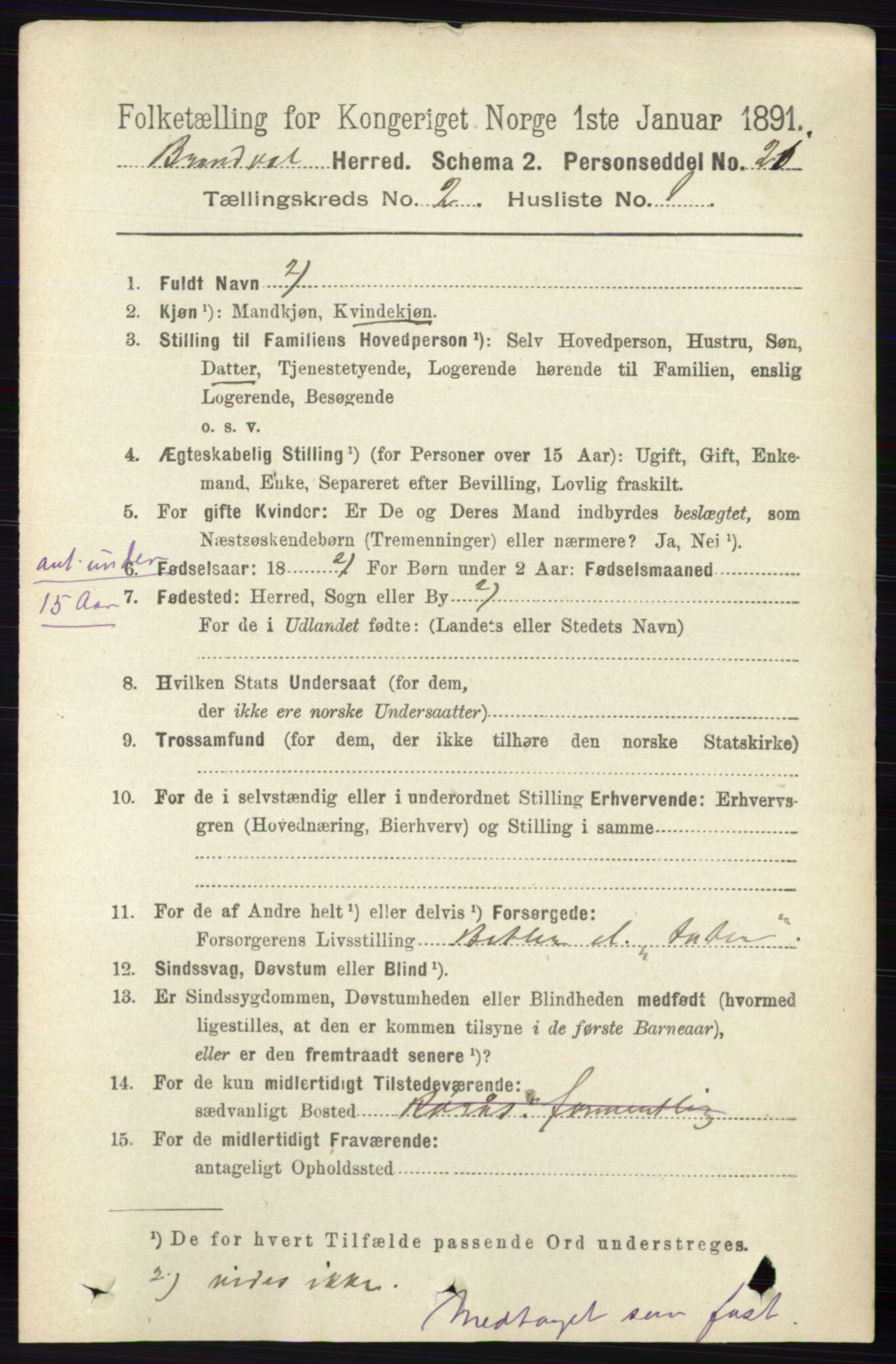 RA, 1891 census for 0422 Brandval, 1891, p. 761