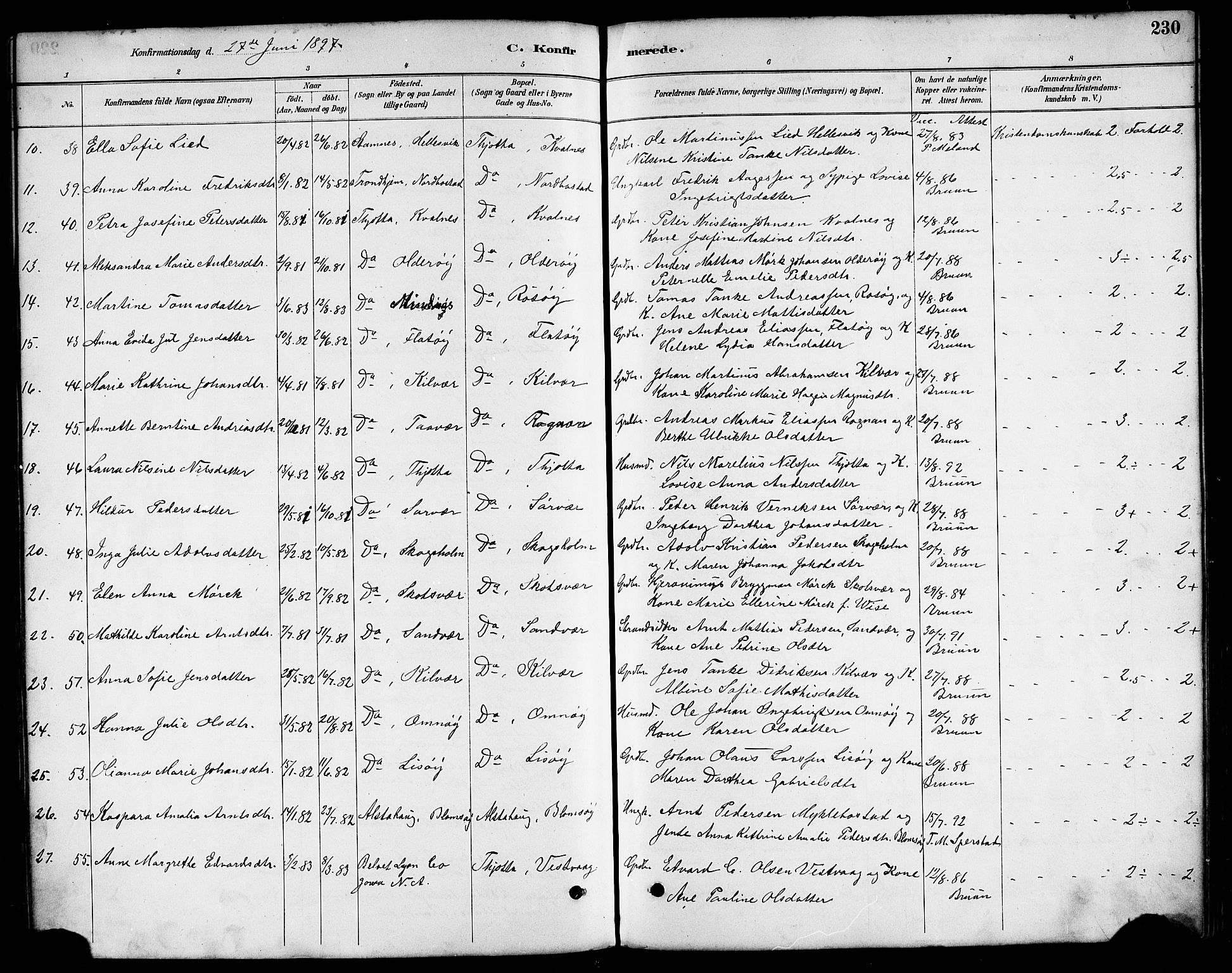 Ministerialprotokoller, klokkerbøker og fødselsregistre - Nordland, AV/SAT-A-1459/817/L0268: Parish register (copy) no. 817C03, 1884-1920, p. 230