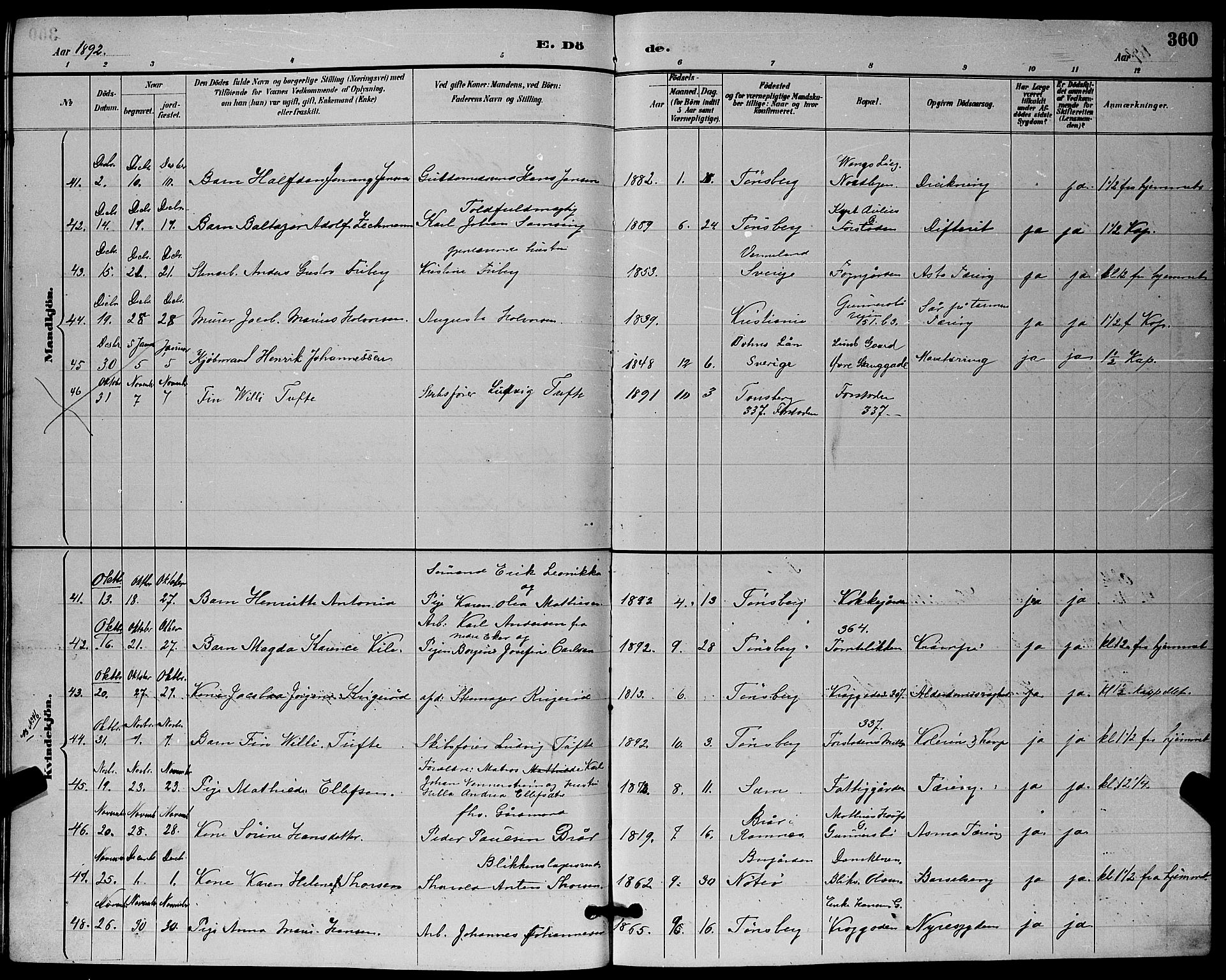 Tønsberg kirkebøker, AV/SAKO-A-330/G/Ga/L0006: Parish register (copy) no. 6, 1885-1895, p. 360