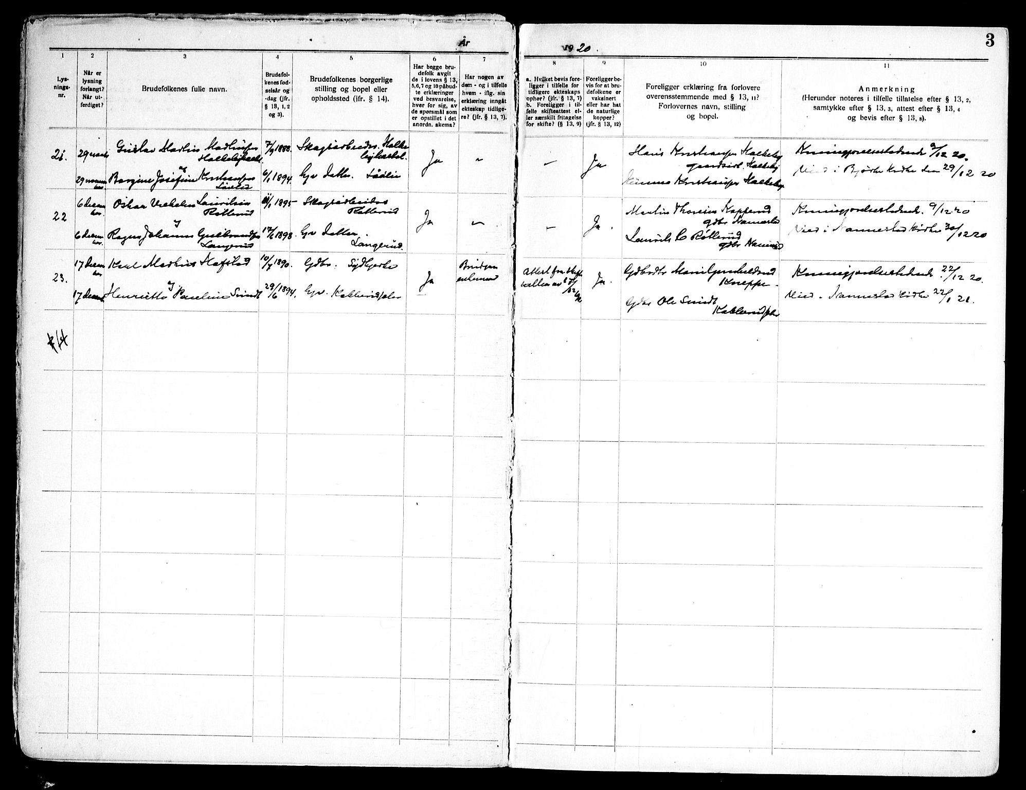 Nannestad prestekontor Kirkebøker, AV/SAO-A-10414a/H/Ha/L0003: Banns register no. I 3, 1919-1958, p. 3